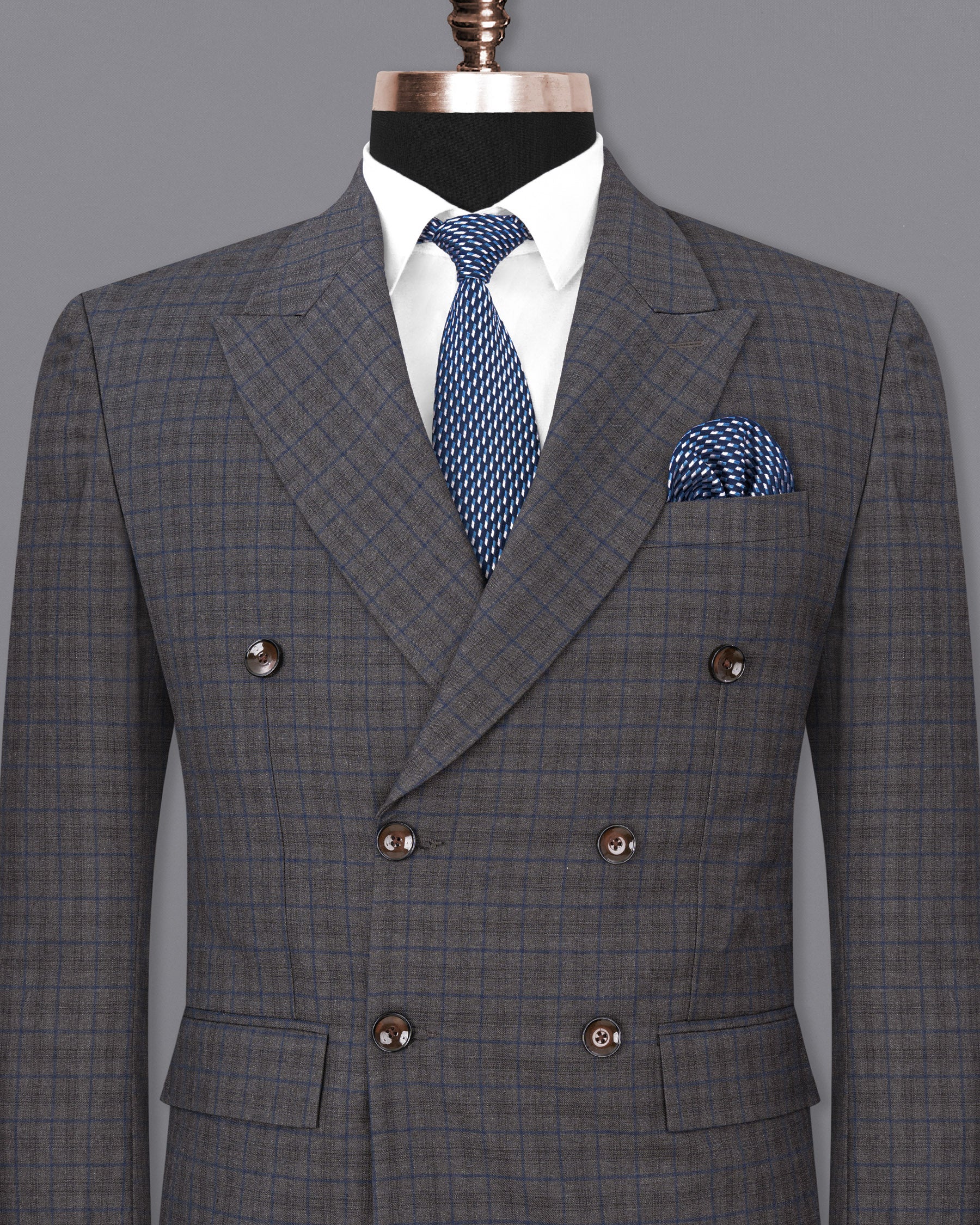 Tundora Gray Plaid Double Breasted Blazer
