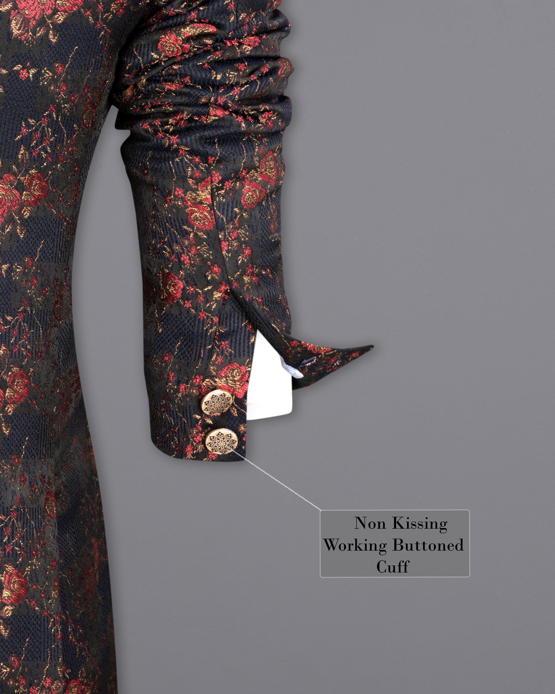 Rhino Blue with Rose Textured Cross Placket Bandhgala Designer Blazer