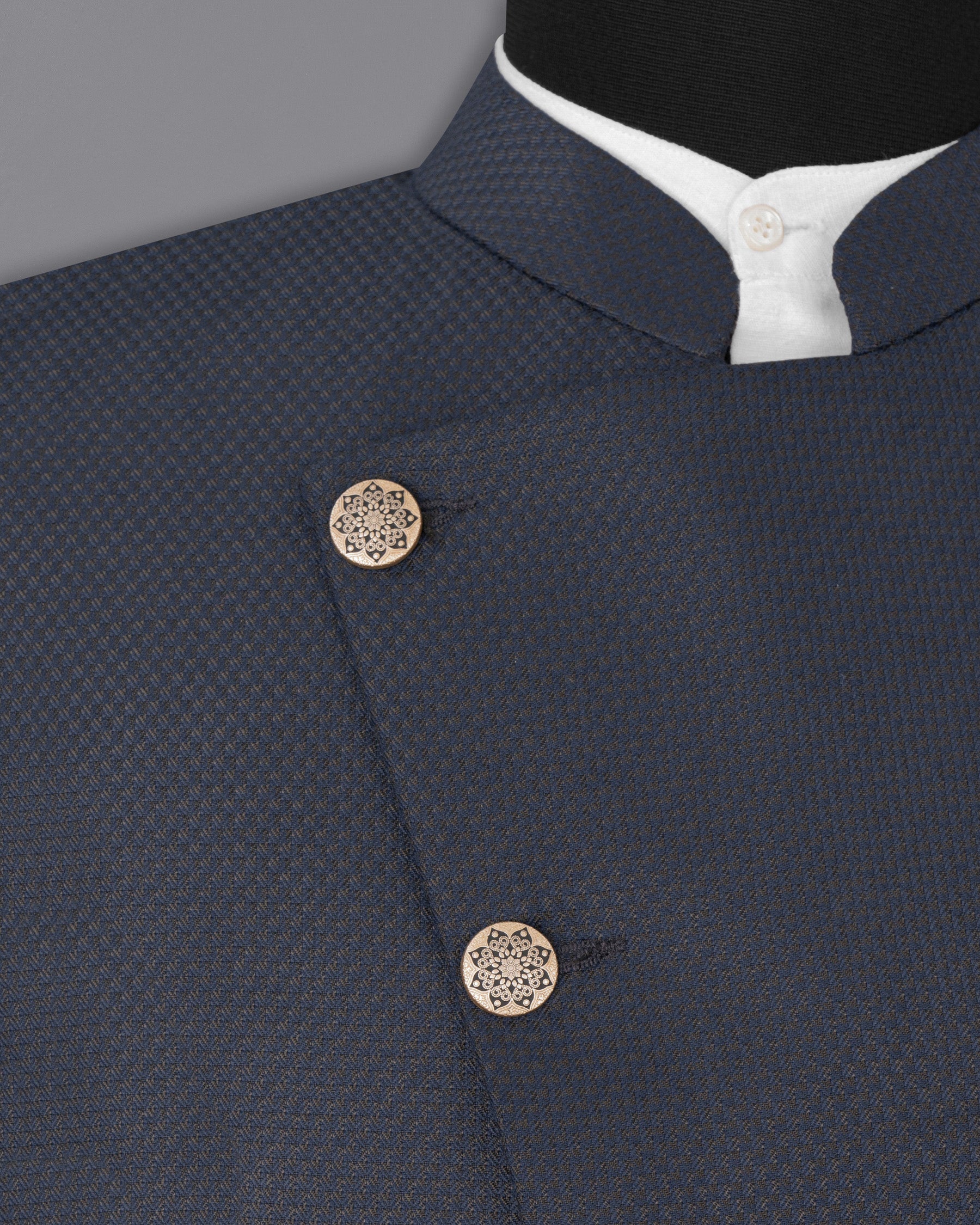 Limed Spruce Geometric Textured Cross Buttoned Bandhgala Blazer BL1775-CBG-36, BL1775-CBG-38, BL1775-CBG-40, BL1775-CBG-42, BL1775-CBG-44, BL1775-CBG-46, BL1775-CBG-48, BL1775-CBG-50, BL1775-CBG-52, BL1775-CBG-54, BL1775-CBG-56, BL1775-CBG-58, BL1775-CBG-60