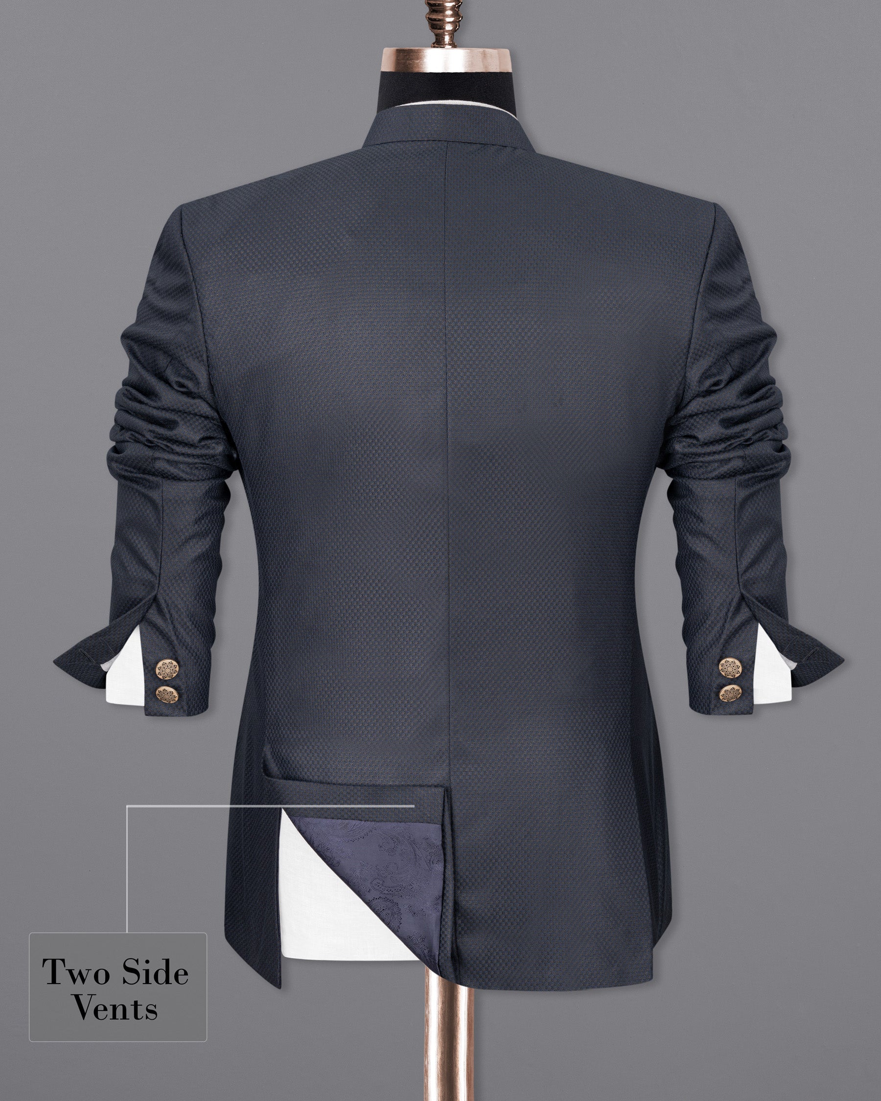 Limed Spruce Geometric Textured Cross Buttoned Bandhgala Blazer BL1775-CBG-36, BL1775-CBG-38, BL1775-CBG-40, BL1775-CBG-42, BL1775-CBG-44, BL1775-CBG-46, BL1775-CBG-48, BL1775-CBG-50, BL1775-CBG-52, BL1775-CBG-54, BL1775-CBG-56, BL1775-CBG-58, BL1775-CBG-60