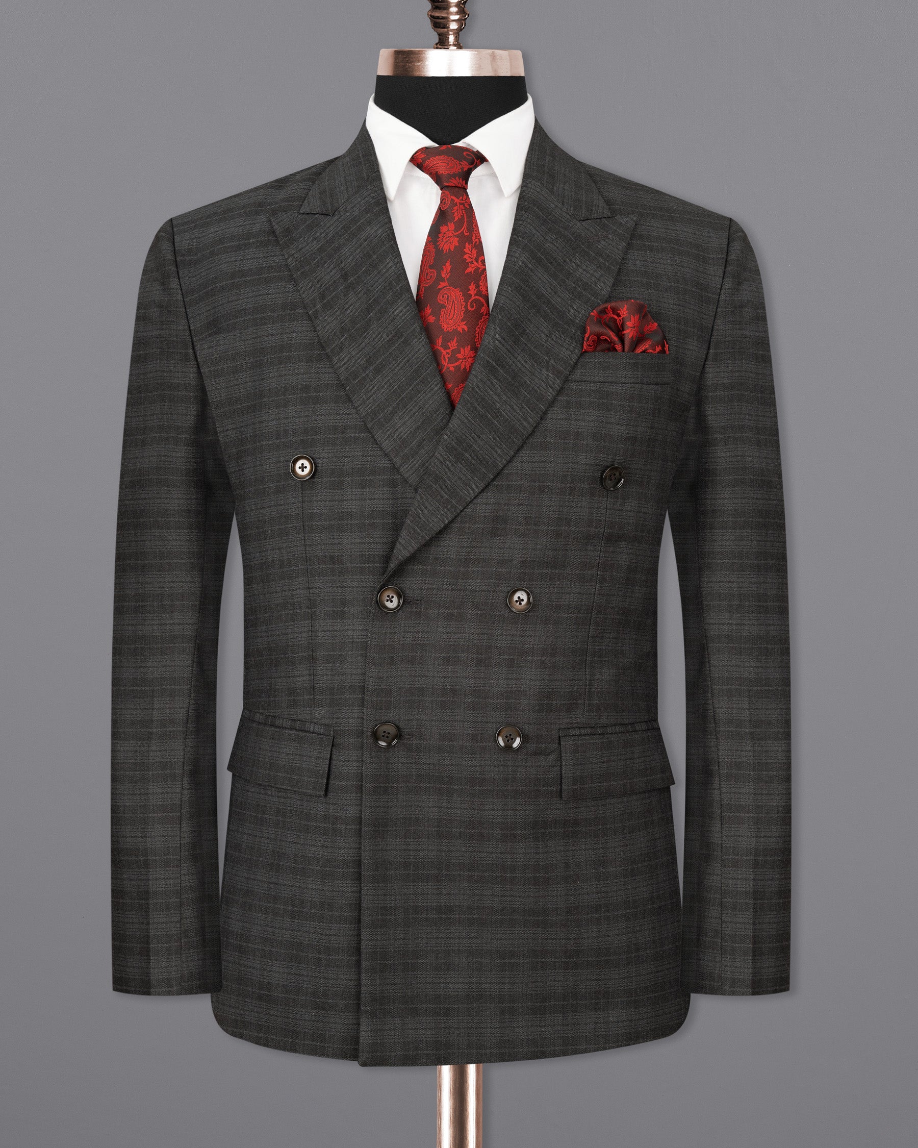 Iridium Grey Subtle Plaid Double Breasted Blazer BL1782-DB-36, BL1782-DB-38, BL1782-DB-40, BL1782-DB-42, BL1782-DB-44, BL1782-DB-46, BL1782-DB-48, BL1782-DB-50, BL1782-DB-52, BL1782-DB-54, BL1782-DB-56, BL1782-DB-58, BL1782-DB-60