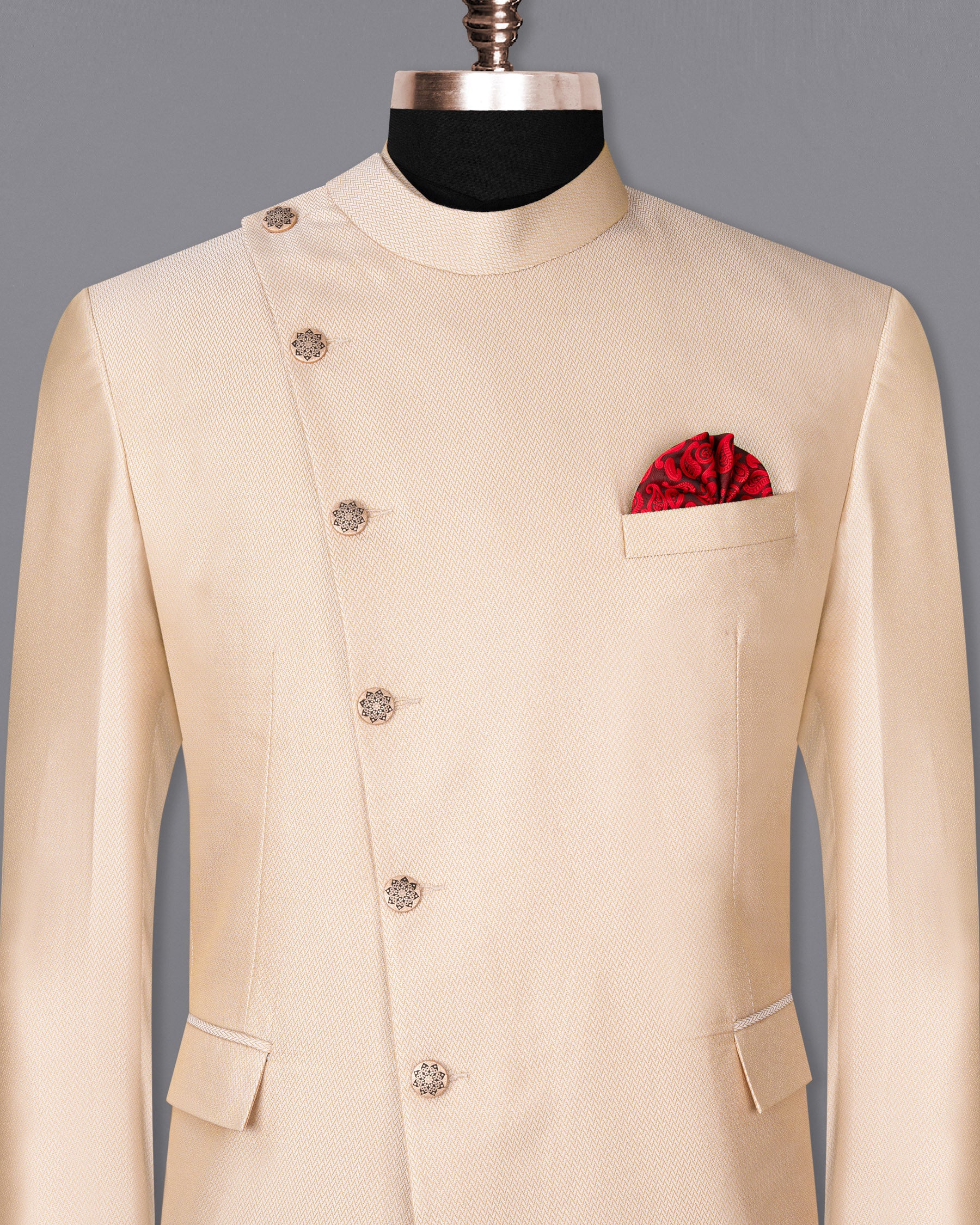 Cashmere Chevron Textured Cross Buttoned Bandhgala Designer Blazer BL1790-CBG2-36, BL1790-CBG2-38, BL1790-CBG2-40, BL1790-CBG2-42, BL1790-CBG2-44, BL1790-CBG2-46, BL1790-CBG2-48, BL1790-CBG2-50, BL1790-CBG2-52, BL1790-CBG2-54, BL1790-CBG2-56, BL1790-CBG2-58, BL1790-CBG2-60