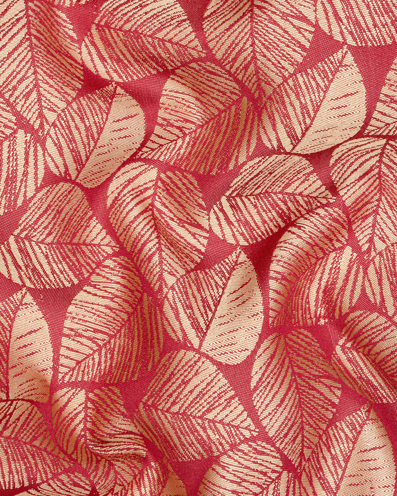 Chestnut Pink and Negroni Leaves Pattern Cross-Buttoned Bandhgala Designer Blazer BL1811-CBG-36, BL1811-CBG-38, BL1811-CBG-40, BL1811-CBG-42, BL1811-CBG-44, BL1811-CBG-46, BL1811-CBG-48, BL1811-CBG-50, BL1811-CBG-52, BL1811-CBG-54, BL1811-CBG-56, BL1811-CBG-58, BL1811-CBG-60