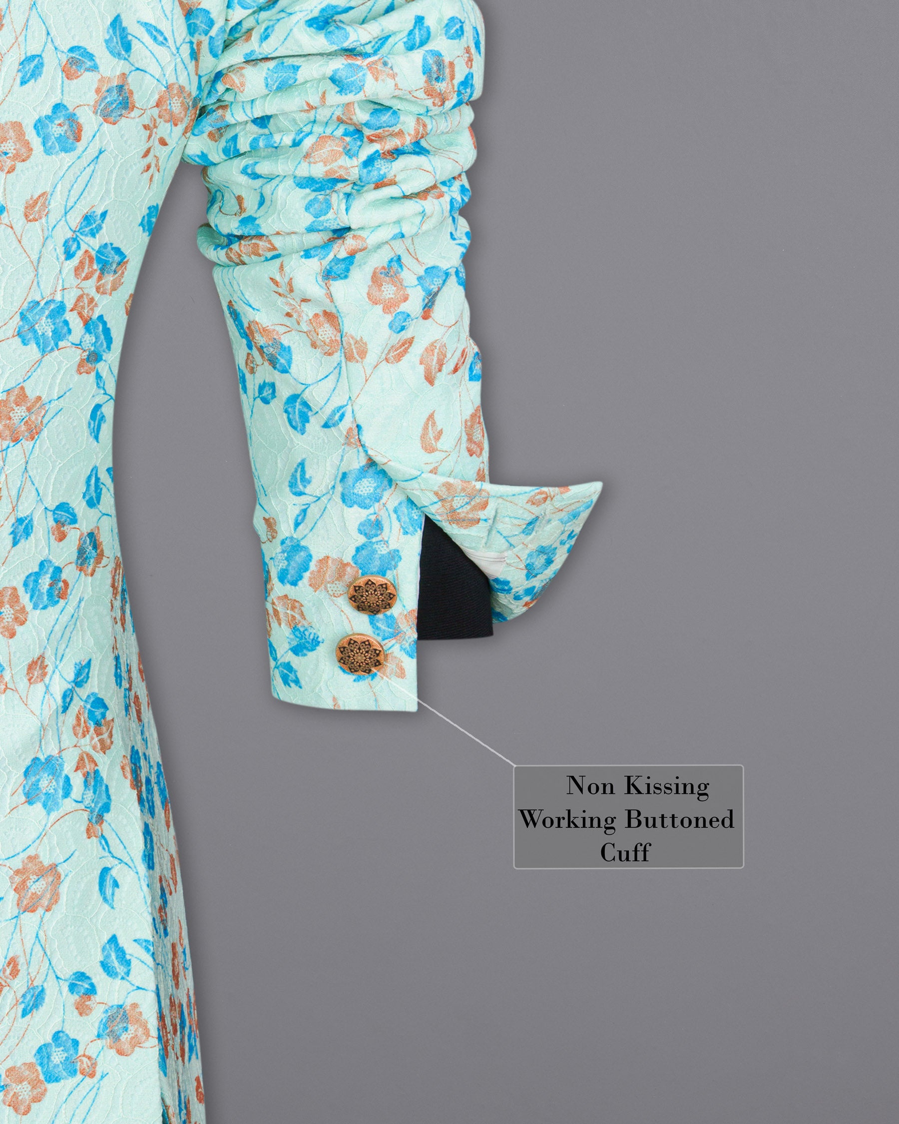 Mint Tulip and Tiffany Blue Floral Printed Cross-Button Bandhgala Designer Blazer BL1818-CBG-36, BL1818-CBG-38, BL1818-CBG-40, BL1818-CBG-42, BL1818-CBG-44, BL1818-CBG-46, BL1818-CBG-48, BL1818-CBG-50, BL1818-CBG-52, BL1818-CBG-54, BL1818-CBG-56, BL1818-CBG-58, BL1818-CBG-60