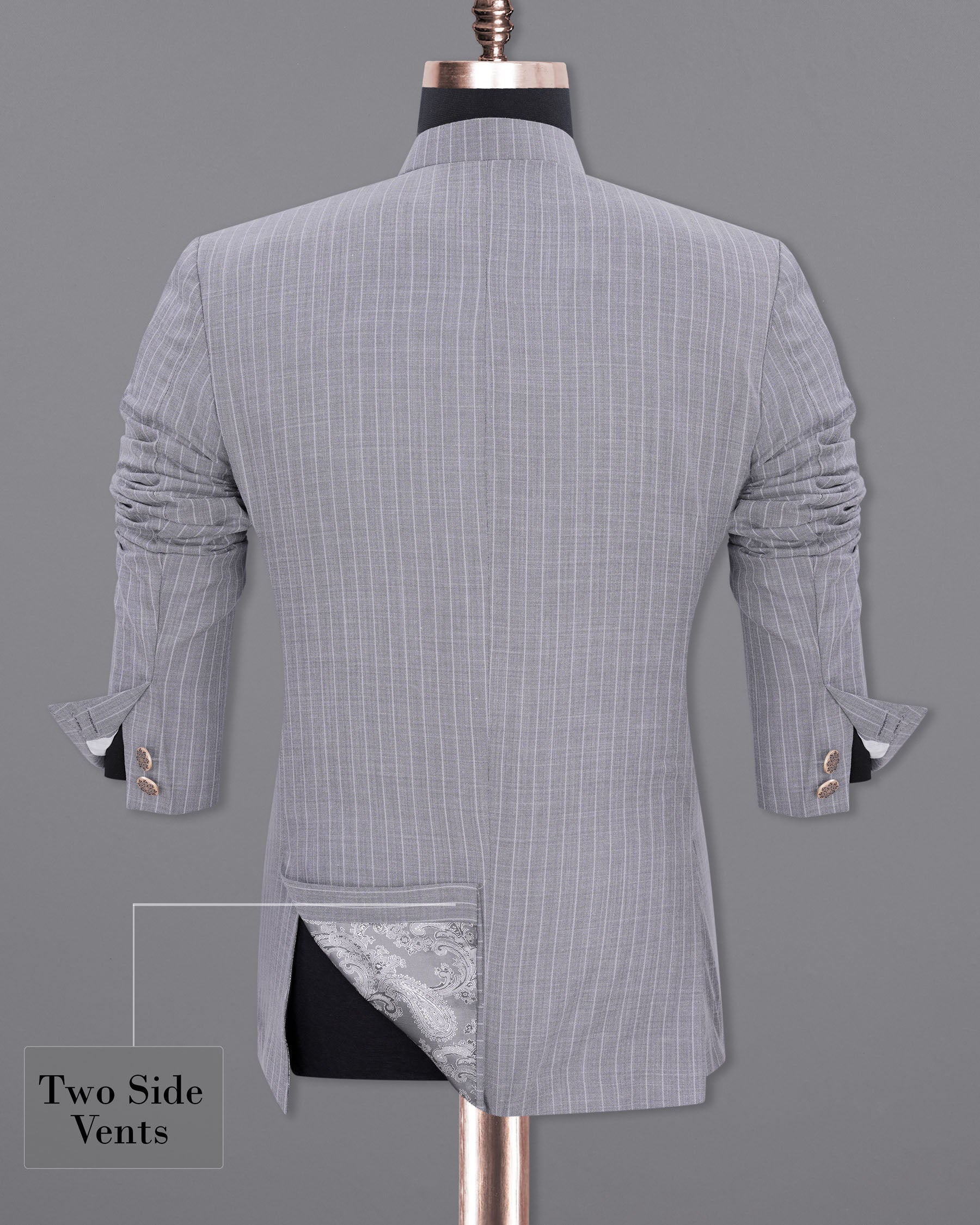 Mobster Grey Striped Cross Buttoned Bandhgala Designer Blazers BL1905-CBG-D44-36,BL1905-CBG-D44-38,BL1905-CBG-D44-40,BL1905-CBG-D44-42,BL1905-CBG-D44-44,BL1905-CBG-D44-46,BL1905-CBG-D44-48,BL1905-CBG-D44-50,BL1905-CBG-D44-52,BL1905-CBG-D44-54,BL1905-CBG-D44-56,BL1905-CBG-D44-58,BL1905-CBG-D44-60