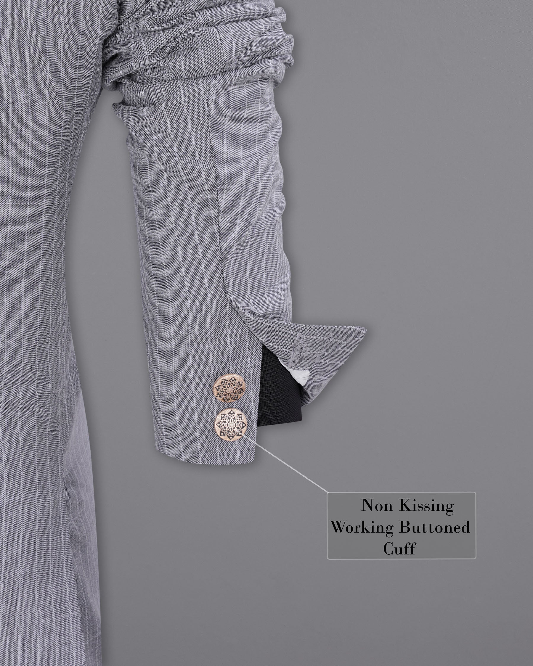 Mobster Grey Striped Cross Buttoned Bandhgala Designer Blazers BL1905-CBG-D44-36,BL1905-CBG-D44-38,BL1905-CBG-D44-40,BL1905-CBG-D44-42,BL1905-CBG-D44-44,BL1905-CBG-D44-46,BL1905-CBG-D44-48,BL1905-CBG-D44-50,BL1905-CBG-D44-52,BL1905-CBG-D44-54,BL1905-CBG-D44-56,BL1905-CBG-D44-58,BL1905-CBG-D44-60