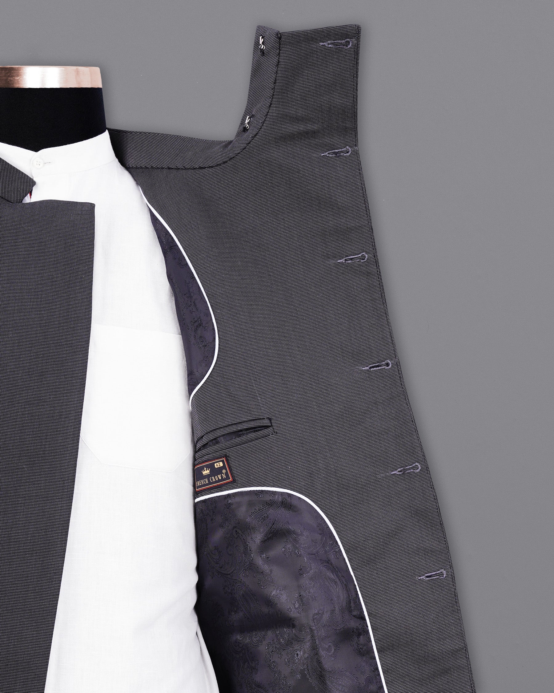 Gunmetal Gray Cross Buttoned Bandhgala Premium Cotton Blazer BL1959-CBG2-36, BL1959-CBG2-38, BL1959-CBG2-40, BL1959-CBG2-42, BL1959-CBG2-44, BL1959-CBG2-46, BL1959-CBG2-48, BL1959-CBG2-50, BL1959-CBG2-52, BL1959-CBG2-54, BL1959-CBG2-56, BL1959-CBG2-58, BL1959-CBG2-60