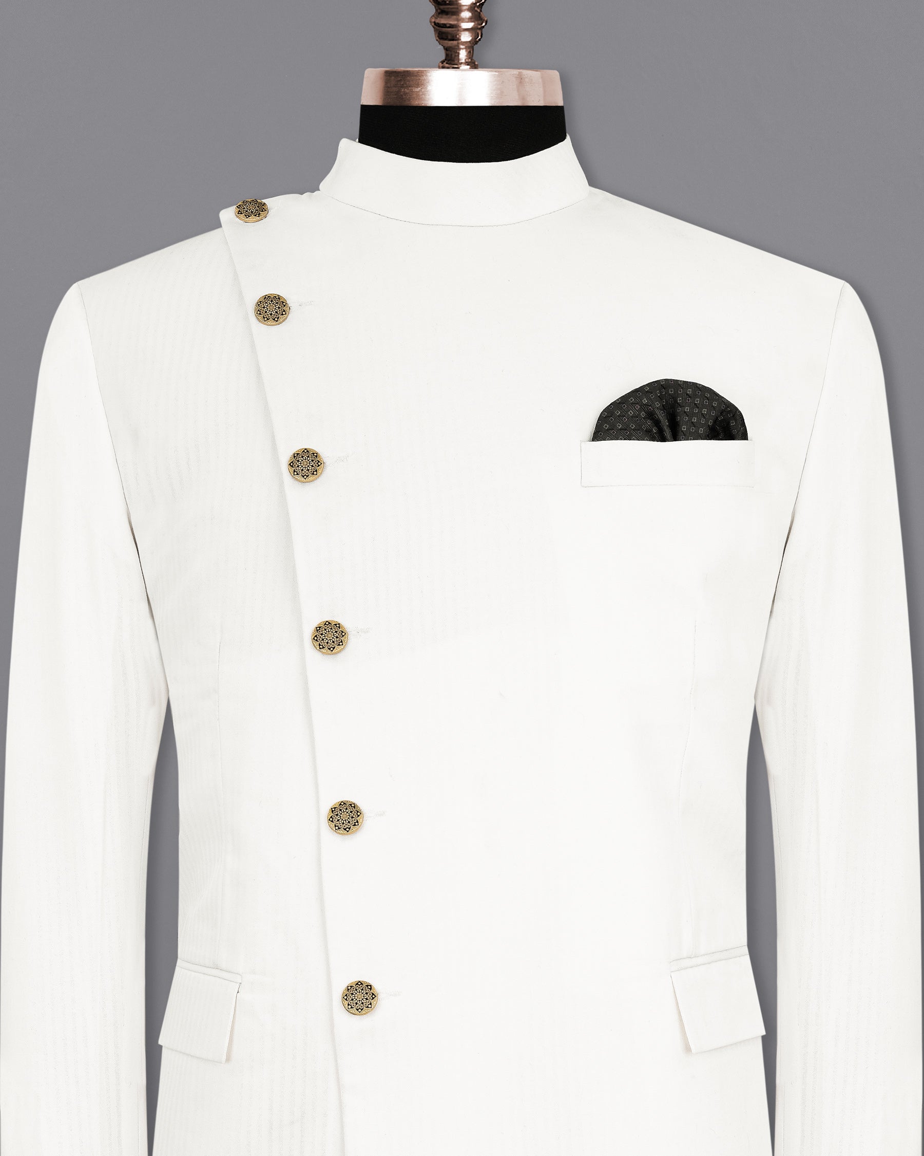 Bright White Cross-Buttoned Bandhgala Premium Cotton Blazer BL1971-CBG2-36, BL1971-CBG2-38, BL1971-CBG2-40, BL1971-CBG2-42, BL1971-CBG2-44, BL1971-CBG2-46, BL1971-CBG2-48, BL1971-CBG2-50, BL1971-CBG2-52, BL1971-CBG2-54, BL1971-CBG2-56, BL1971-CBG2-58, BL1971-CBG2-60