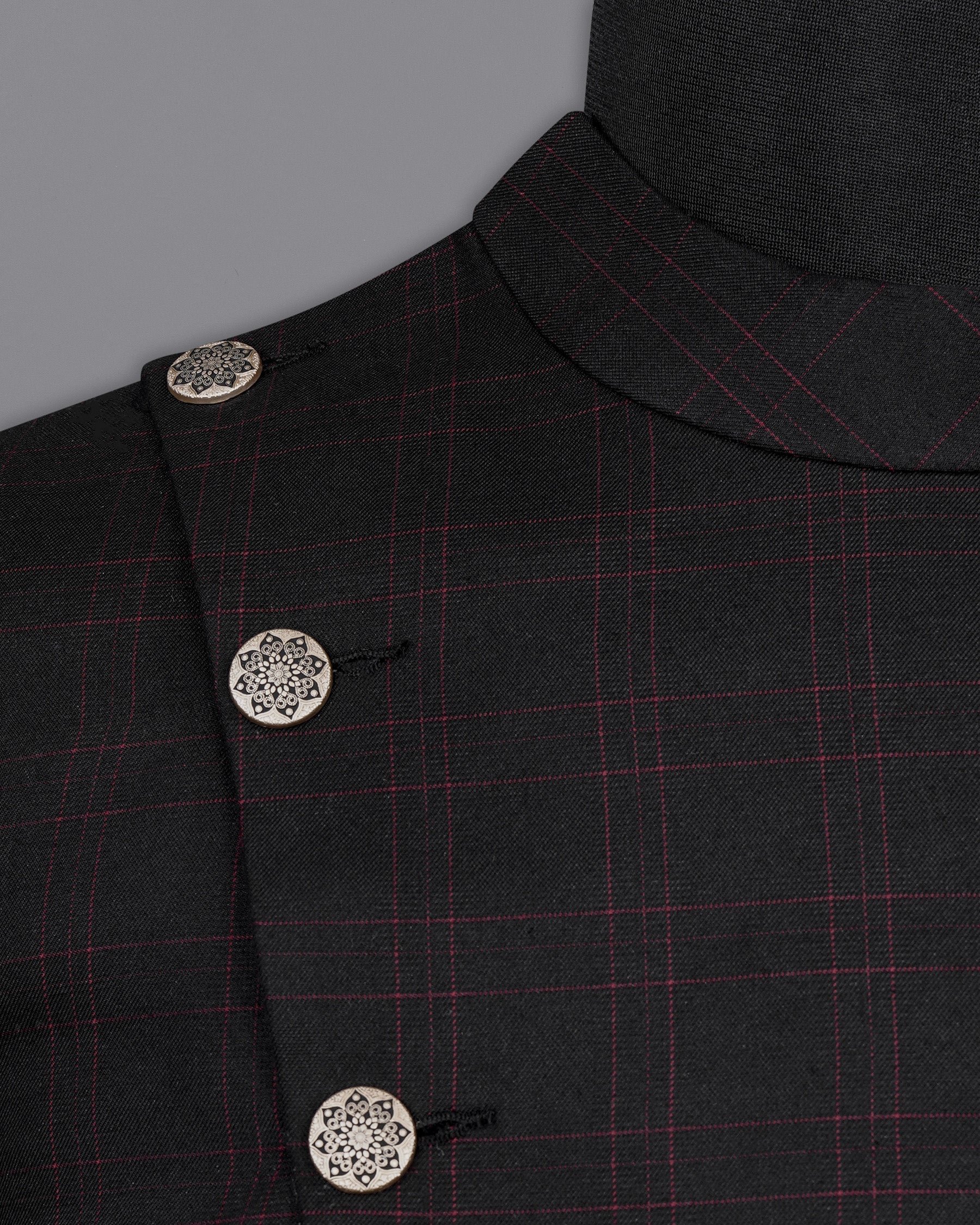 Onyx Black windowpane Cross buttoned Bandhgala Blazer BL2018-CBG2-36, BL2018-CBG2-38, BL2018-CBG2-40, BL2018-CBG2-42, BL2018-CBG2-44, BL2018-CBG2-46, BL2018-CBG2-48, BL2018-CBG2-50, BL2018-CBG2-52, BL2018-CBG2-54, BL2018-CBG2-56, BL2018-CBG2-58, BL2018-CBG2-60