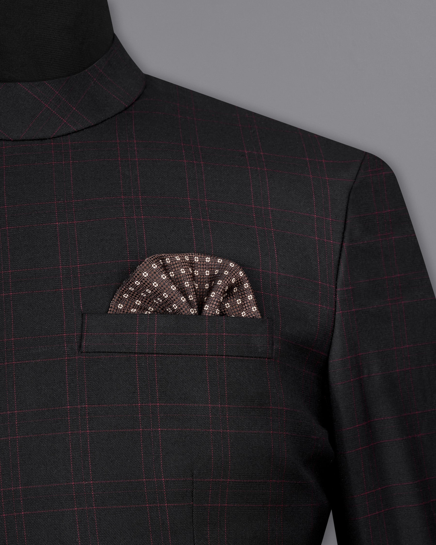 Onyx Black windowpane Cross buttoned Bandhgala Blazer BL2018-CBG2-36, BL2018-CBG2-38, BL2018-CBG2-40, BL2018-CBG2-42, BL2018-CBG2-44, BL2018-CBG2-46, BL2018-CBG2-48, BL2018-CBG2-50, BL2018-CBG2-52, BL2018-CBG2-54, BL2018-CBG2-56, BL2018-CBG2-58, BL2018-CBG2-60