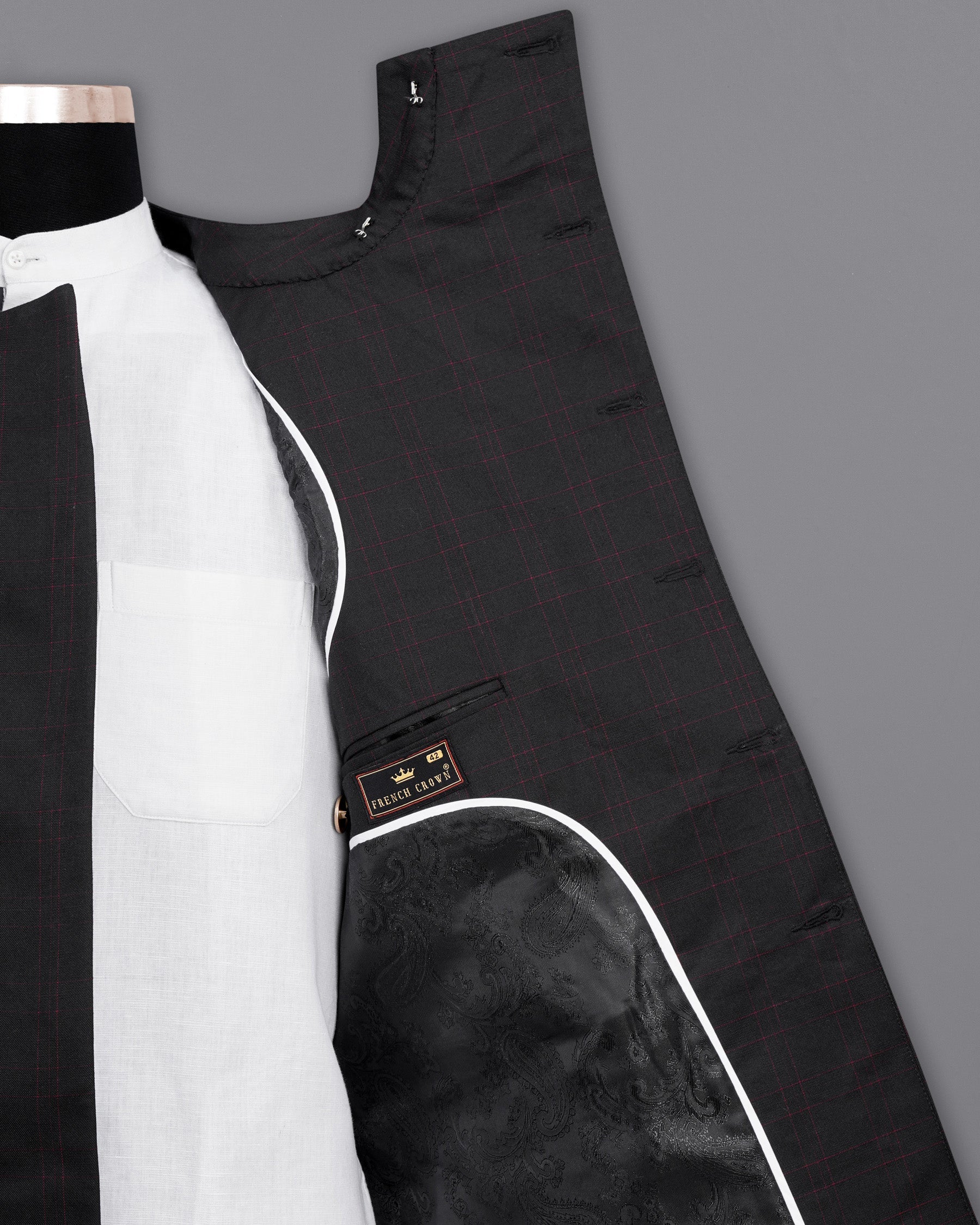 Onyx Black windowpane Cross buttoned Bandhgala Blazer BL2018-CBG2-36, BL2018-CBG2-38, BL2018-CBG2-40, BL2018-CBG2-42, BL2018-CBG2-44, BL2018-CBG2-46, BL2018-CBG2-48, BL2018-CBG2-50, BL2018-CBG2-52, BL2018-CBG2-54, BL2018-CBG2-56, BL2018-CBG2-58, BL2018-CBG2-60