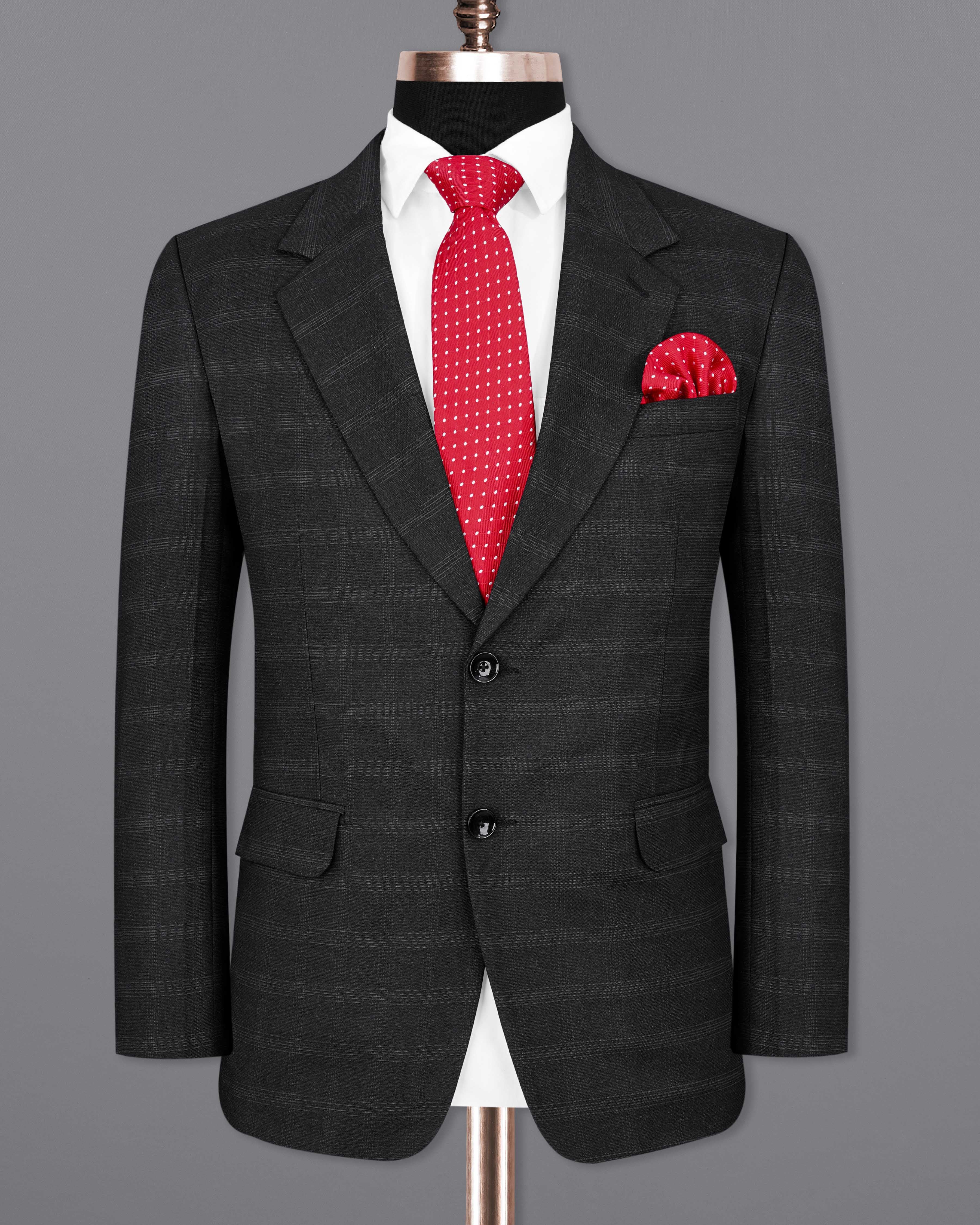 Thunder Black Plaid Single Breasted Blazer BL2050-SB-36, BL2050-SB-38, BL2050-SB-40, BL2050-SB-42, BL2050-SB-44, BL2050-SB-46, BL2050-SB-48, BL2050-SB-50, BL2050-SB-52, BL2050-SB-54, BL2050-SB-56, BL2050-SB-58, BL2050-SB-60