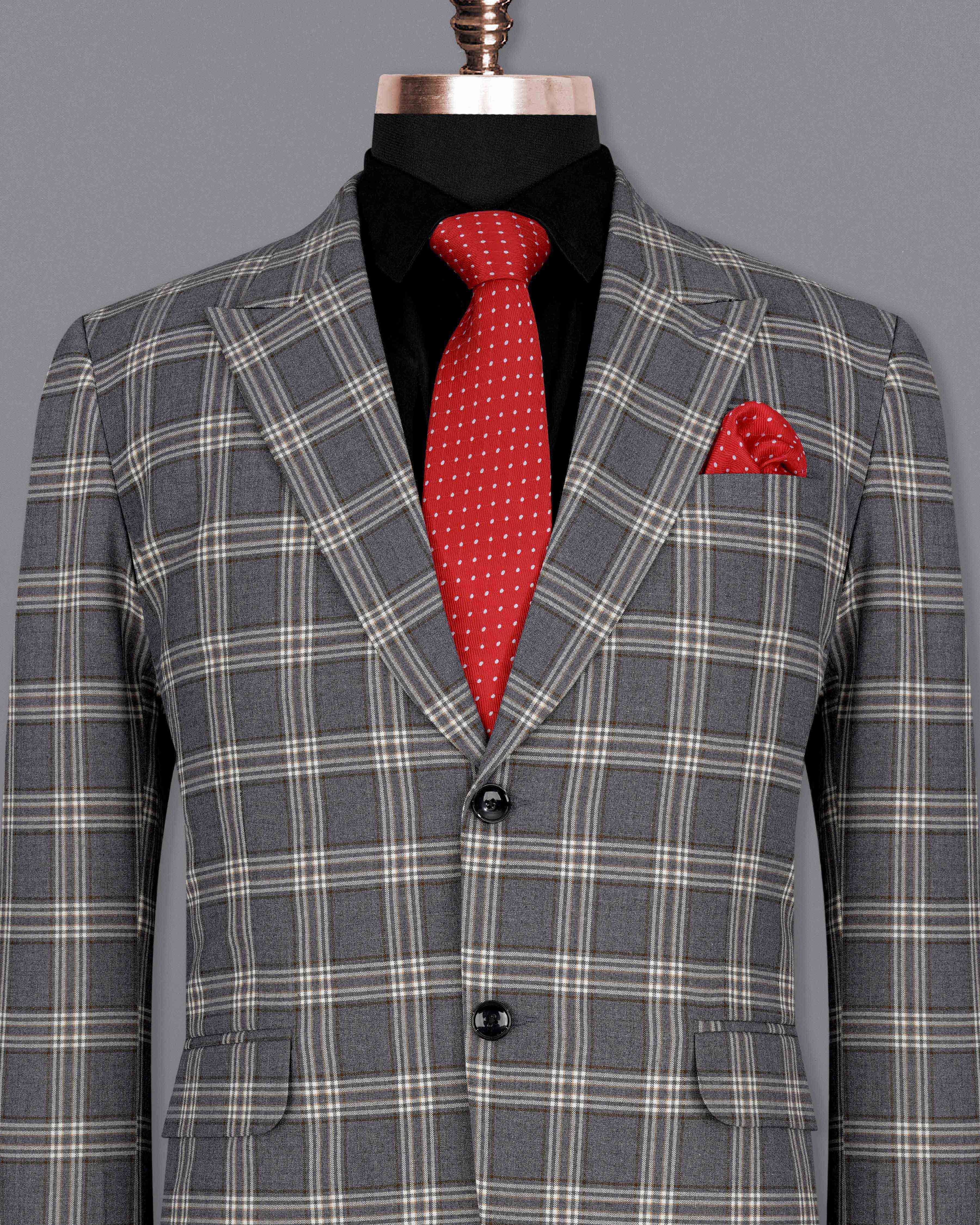 Smoky Gray Plaid Single Breasted Blazer BL2058-SBP-36, BL2058-SBP-38, BL2058-SBP-40, BL2058-SBP-42, BL2058-SBP-44, BL2058-SBP-46, BL2058-SBP-48, BL2058-SBP-50, BL2058-SBP-52, BL2058-SBP-54, BL2058-SBP-56, BL2058-SBP-58, BL2058-SBP-60