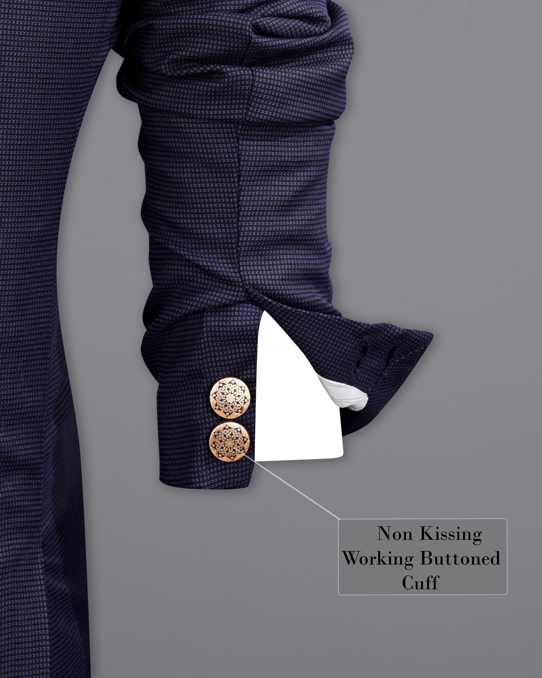 Ebony Clay Blue Cross Placket Bandhgala Blazer