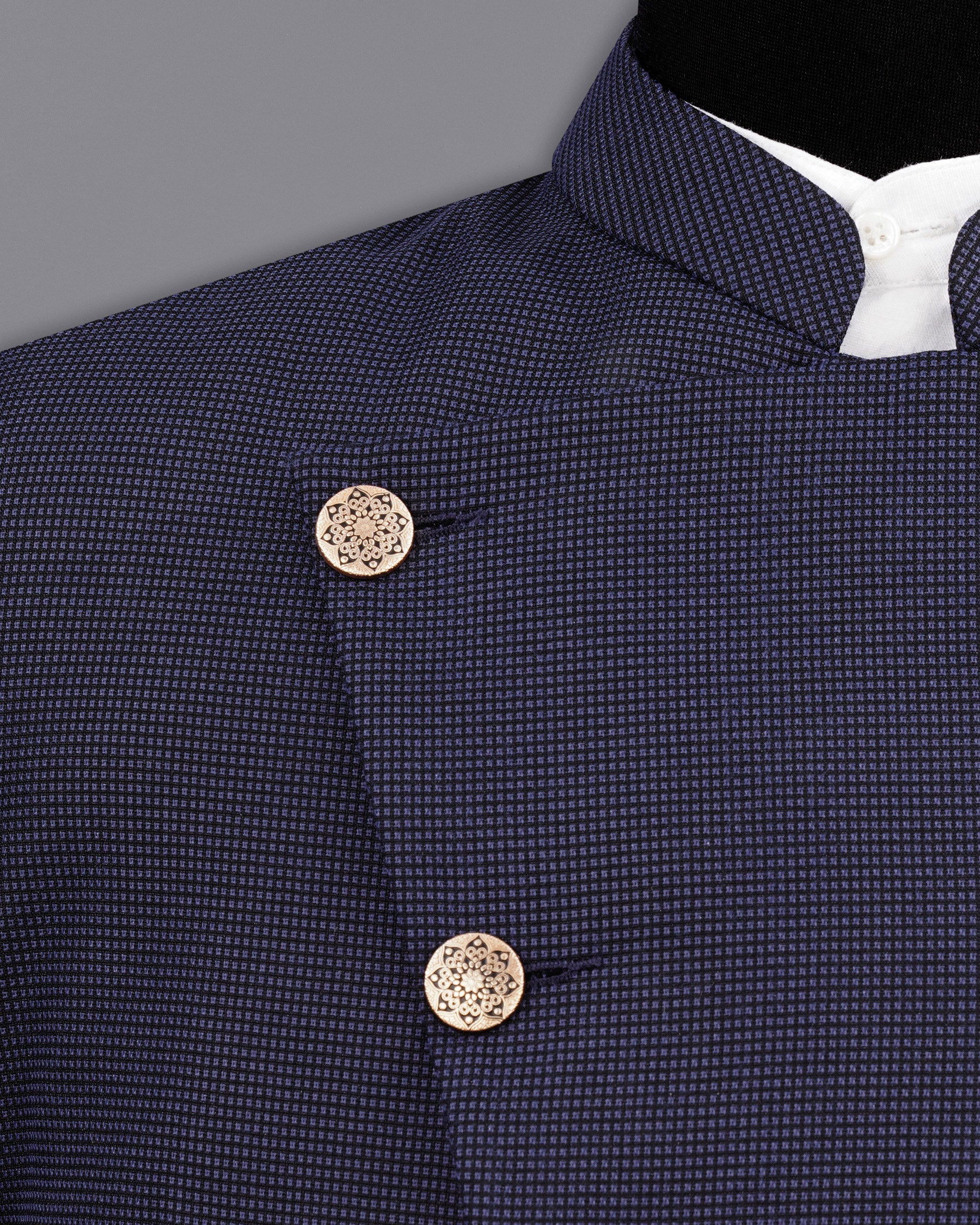 Ebony Clay Blue Cross Placket Bandhgala Blazer