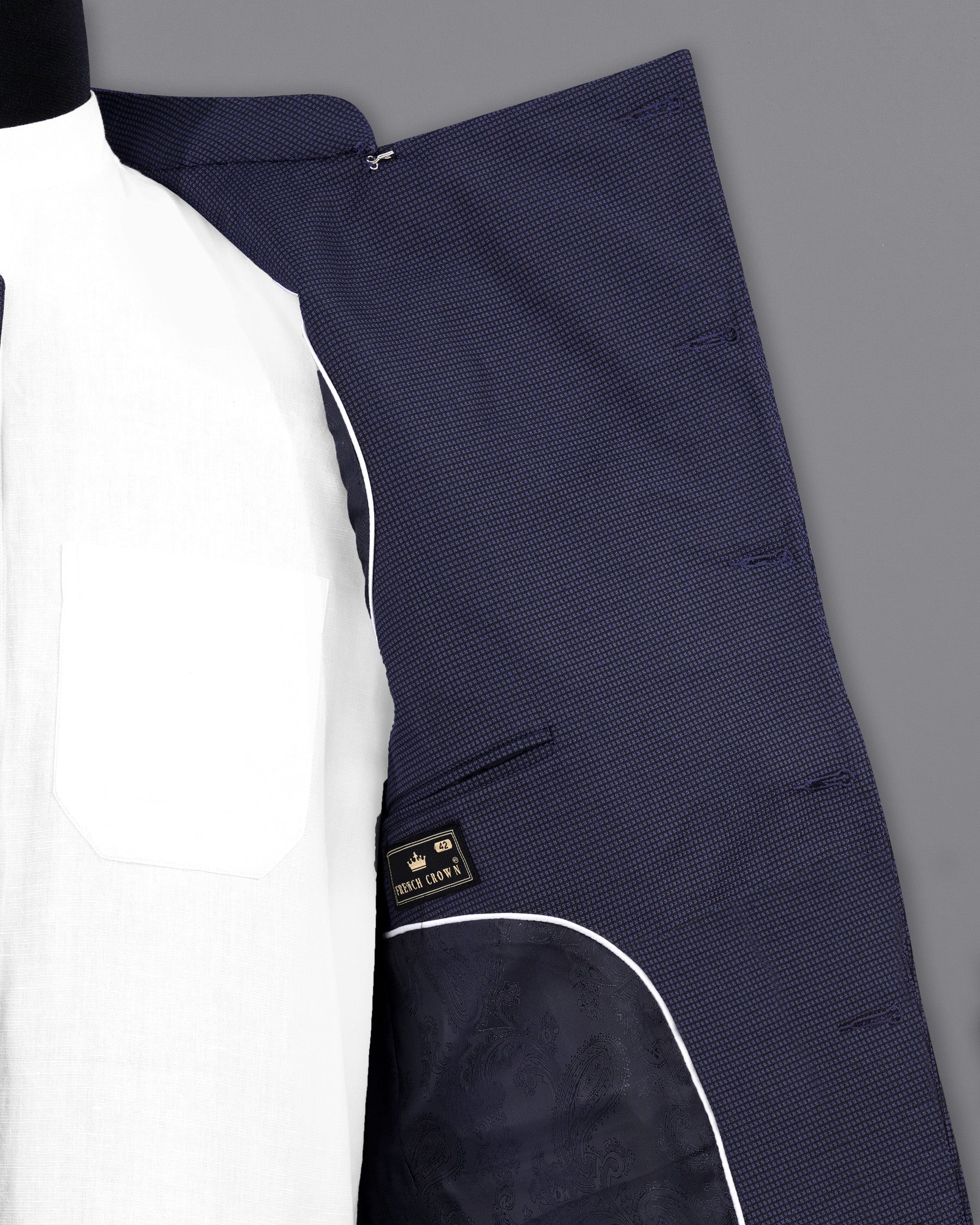 Ebony Clay Blue Cross Placket Bandhgala Blazer