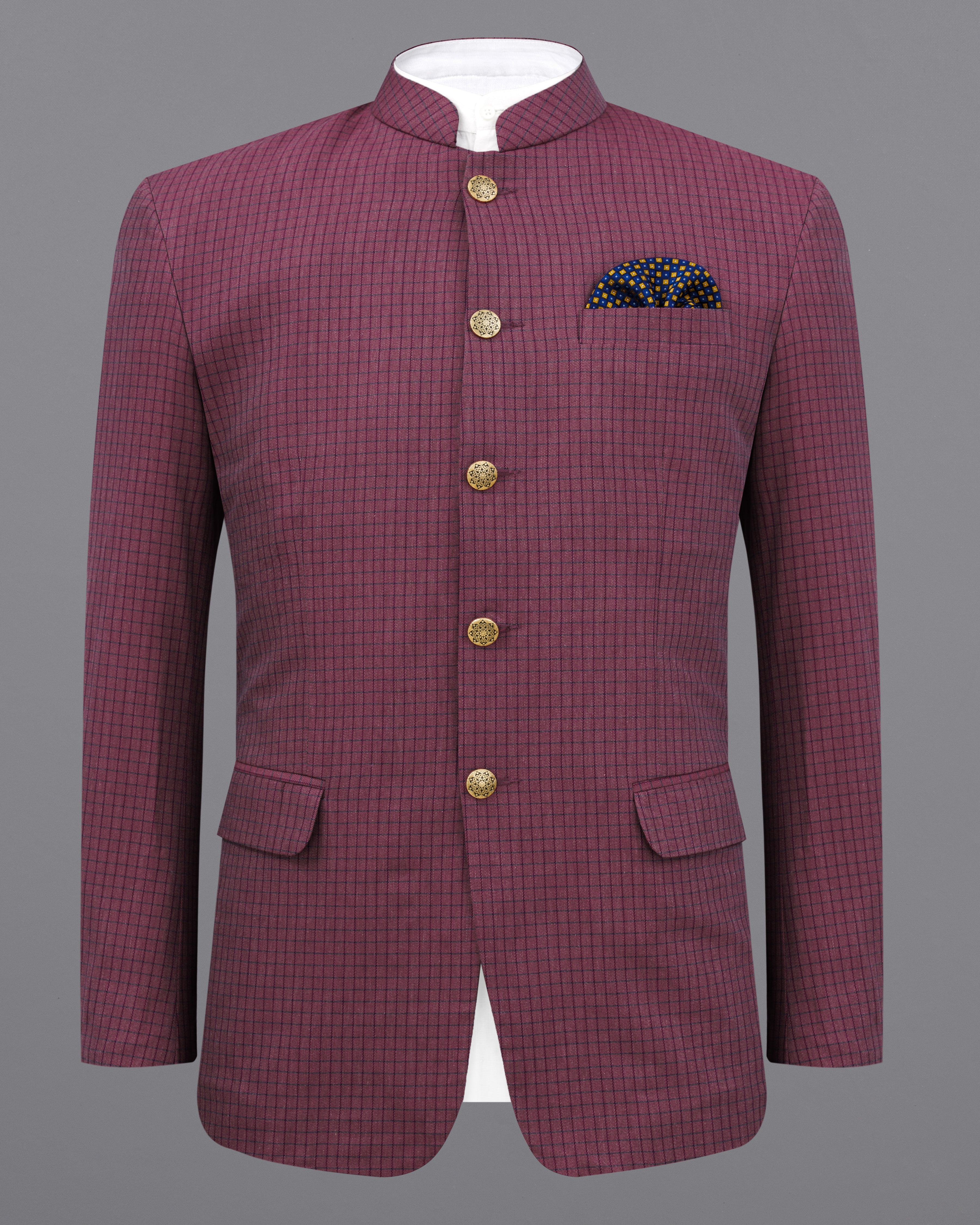 Tuscan Pink Gingham Premium Cotton Bandhgala Designer Blazer BL2185-BG-36, BL2185-BG-38, BL2185-BG-40, BL2185-BG-42, BL2185-BG-44, BL2185-BG-46, BL2185-BG-48, BL2185-BG-50, BL2185-BG-52, BL2185-BG-54, BL2185-BG-56, BL2185-BG-58, BL2185-BG-60