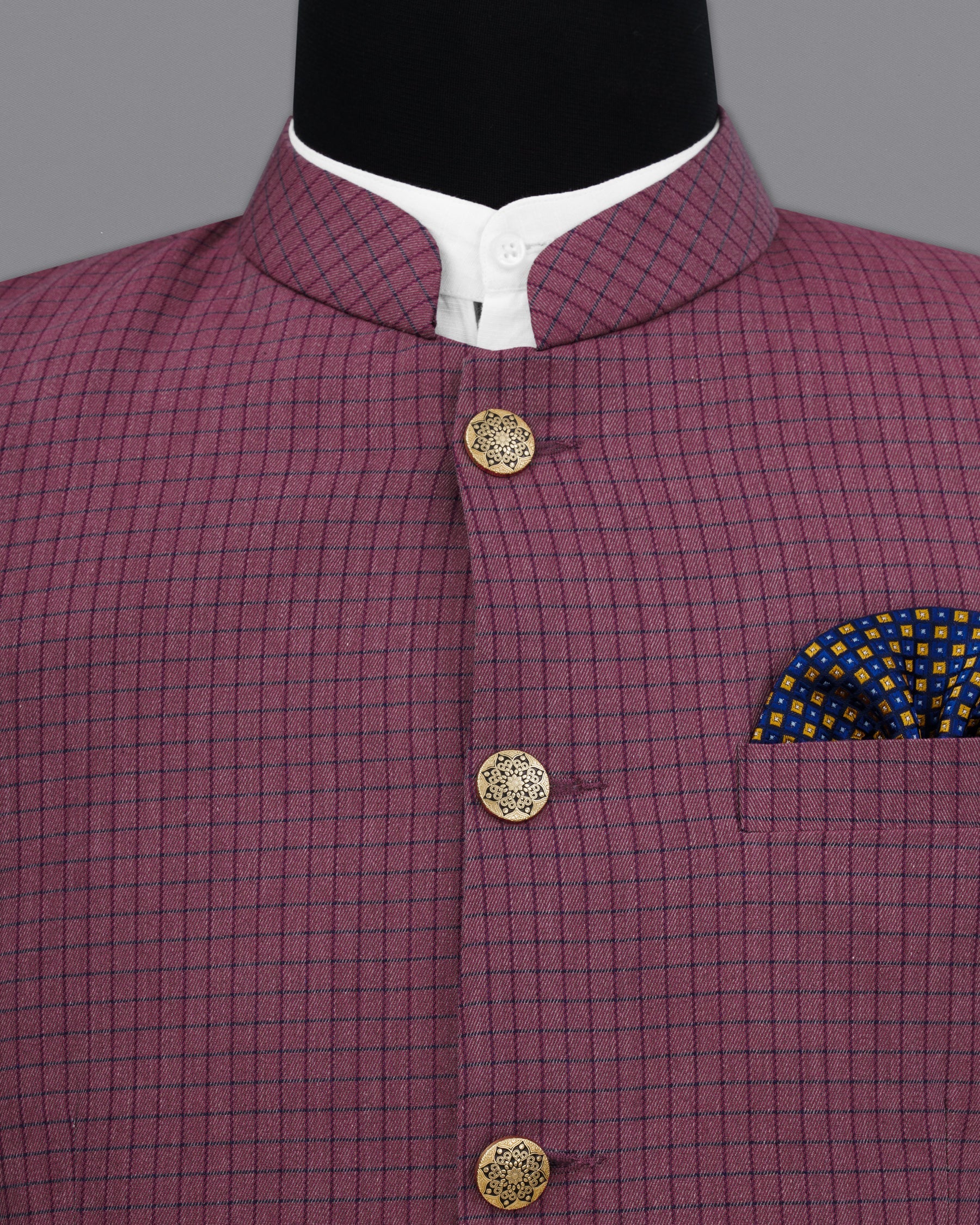 Tuscan Pink Gingham Premium Cotton Bandhgala Designer Blazer BL2185-BG-36, BL2185-BG-38, BL2185-BG-40, BL2185-BG-42, BL2185-BG-44, BL2185-BG-46, BL2185-BG-48, BL2185-BG-50, BL2185-BG-52, BL2185-BG-54, BL2185-BG-56, BL2185-BG-58, BL2185-BG-60