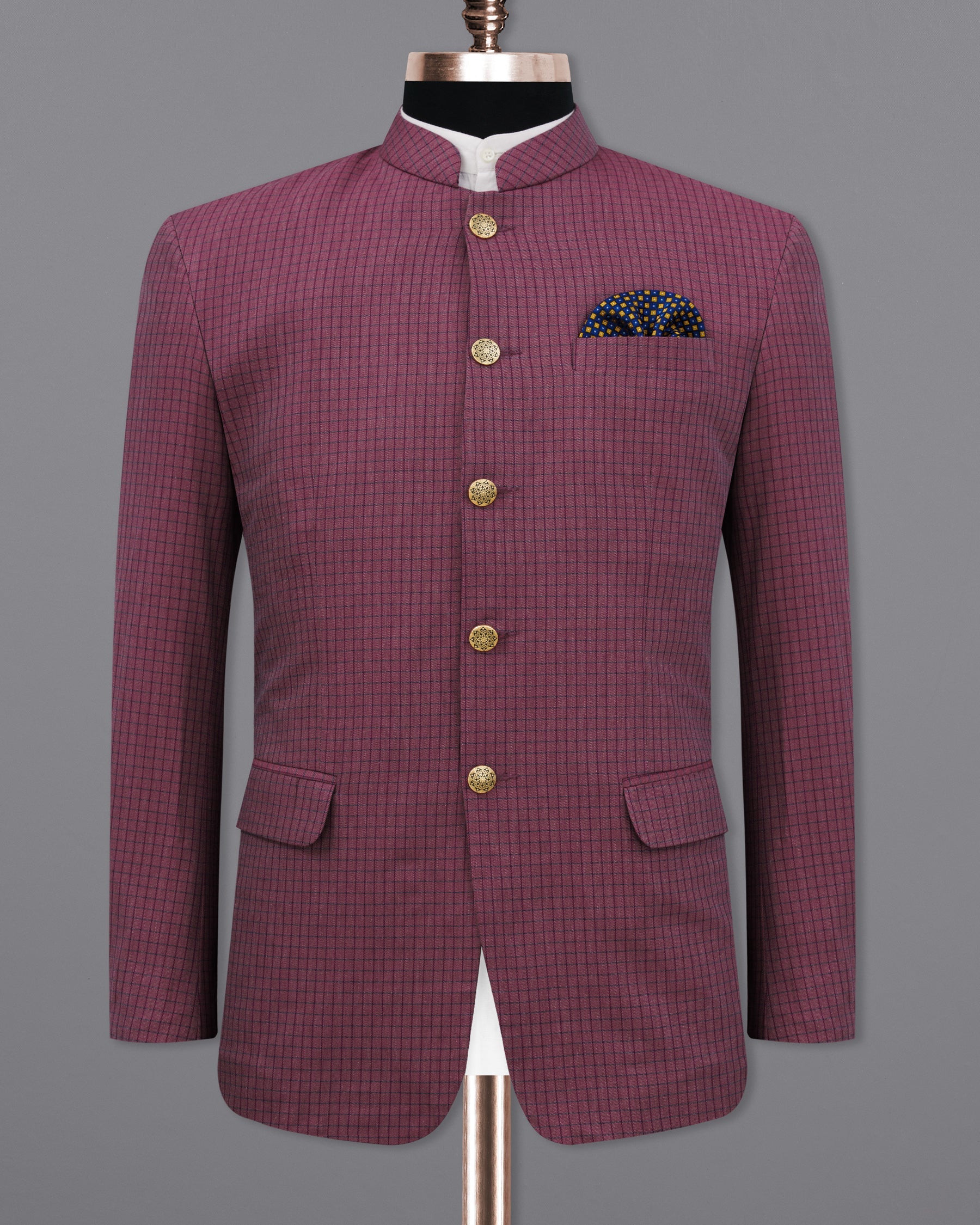 Tuscan Pink Gingham Premium Cotton Bandhgala Designer Blazer BL2185-BG-36, BL2185-BG-38, BL2185-BG-40, BL2185-BG-42, BL2185-BG-44, BL2185-BG-46, BL2185-BG-48, BL2185-BG-50, BL2185-BG-52, BL2185-BG-54, BL2185-BG-56, BL2185-BG-58, BL2185-BG-60