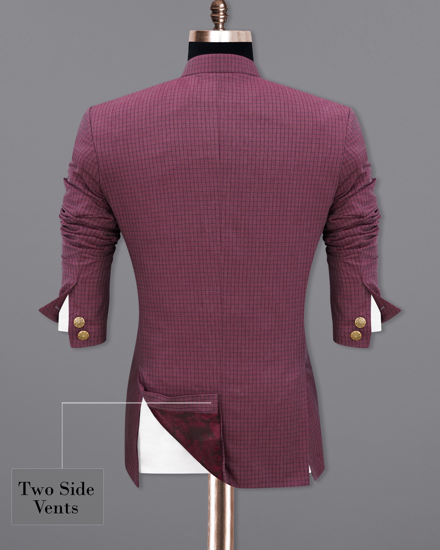 Tuscan Pink Gingham Premium Cotton Bandhgala Designer Blazer BL2185-BG-36, BL2185-BG-38, BL2185-BG-40, BL2185-BG-42, BL2185-BG-44, BL2185-BG-46, BL2185-BG-48, BL2185-BG-50, BL2185-BG-52, BL2185-BG-54, BL2185-BG-56, BL2185-BG-58, BL2185-BG-60