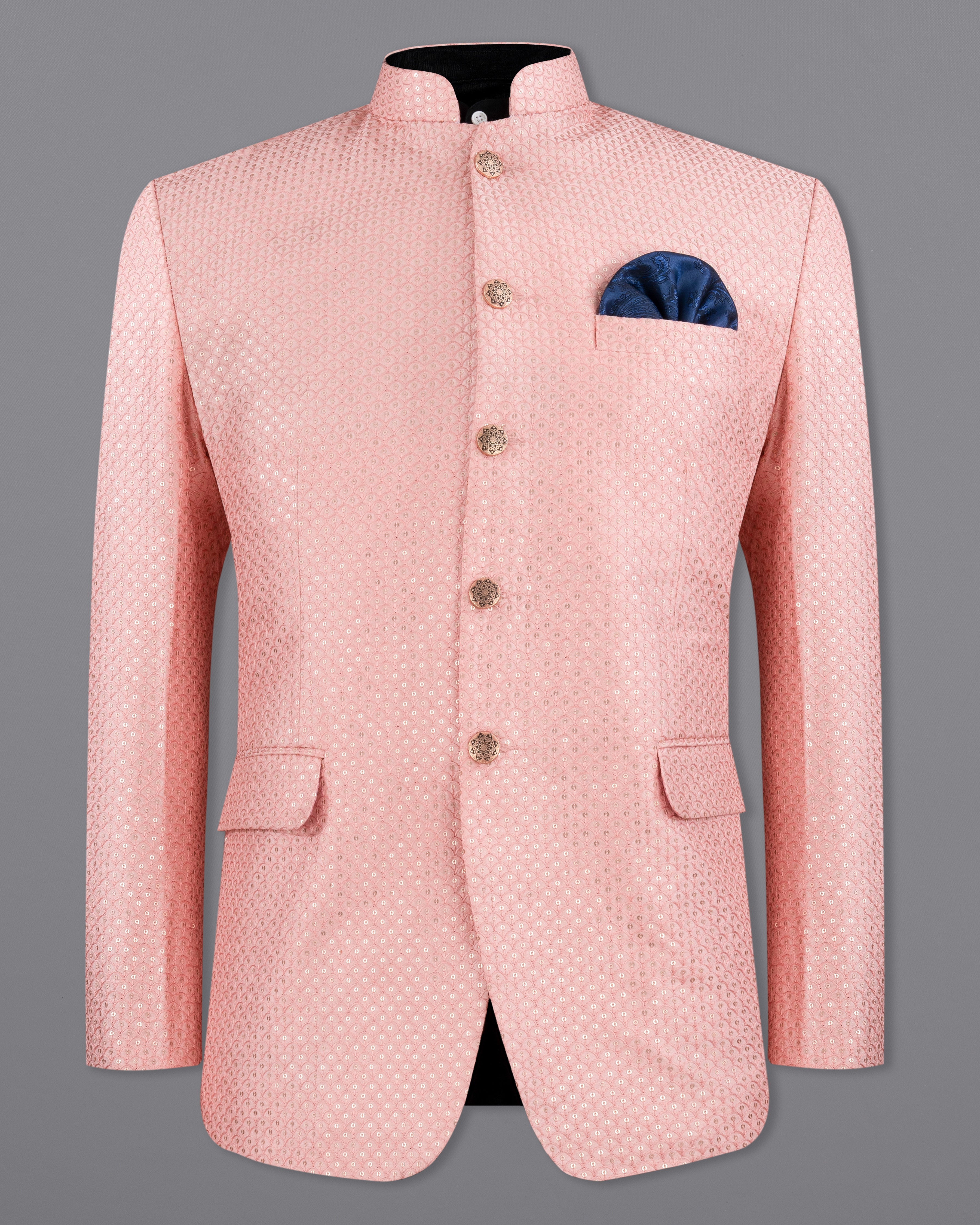 Pastel Pink Cotton Thread Heavy Embroidered Bandhgala Designer Blazer BL2203-BG-36, BL2203-BG-38, BL2203-BG-40, BL2203-BG-42, BL2203-BG-44, BL2203-BG-46, BL2203-BG-48, BL2203-BG-50, BL2203-BG-52, BL2203-BG-54, BL2203-BG-56, BL2203-BG-58, BL2203-BG-60