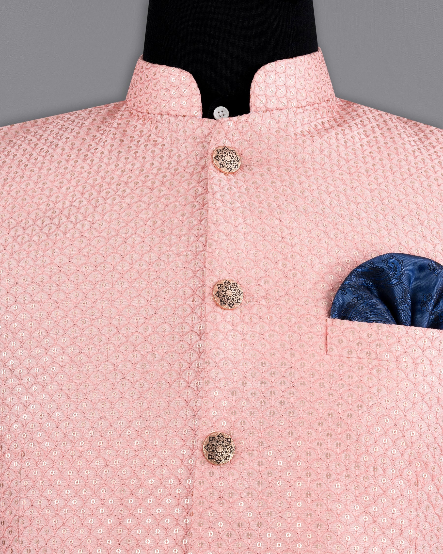 Pastel Pink Cotton Thread Heavy Embroidered Bandhgala Designer Blazer BL2203-BG-36, BL2203-BG-38, BL2203-BG-40, BL2203-BG-42, BL2203-BG-44, BL2203-BG-46, BL2203-BG-48, BL2203-BG-50, BL2203-BG-52, BL2203-BG-54, BL2203-BG-56, BL2203-BG-58, BL2203-BG-60