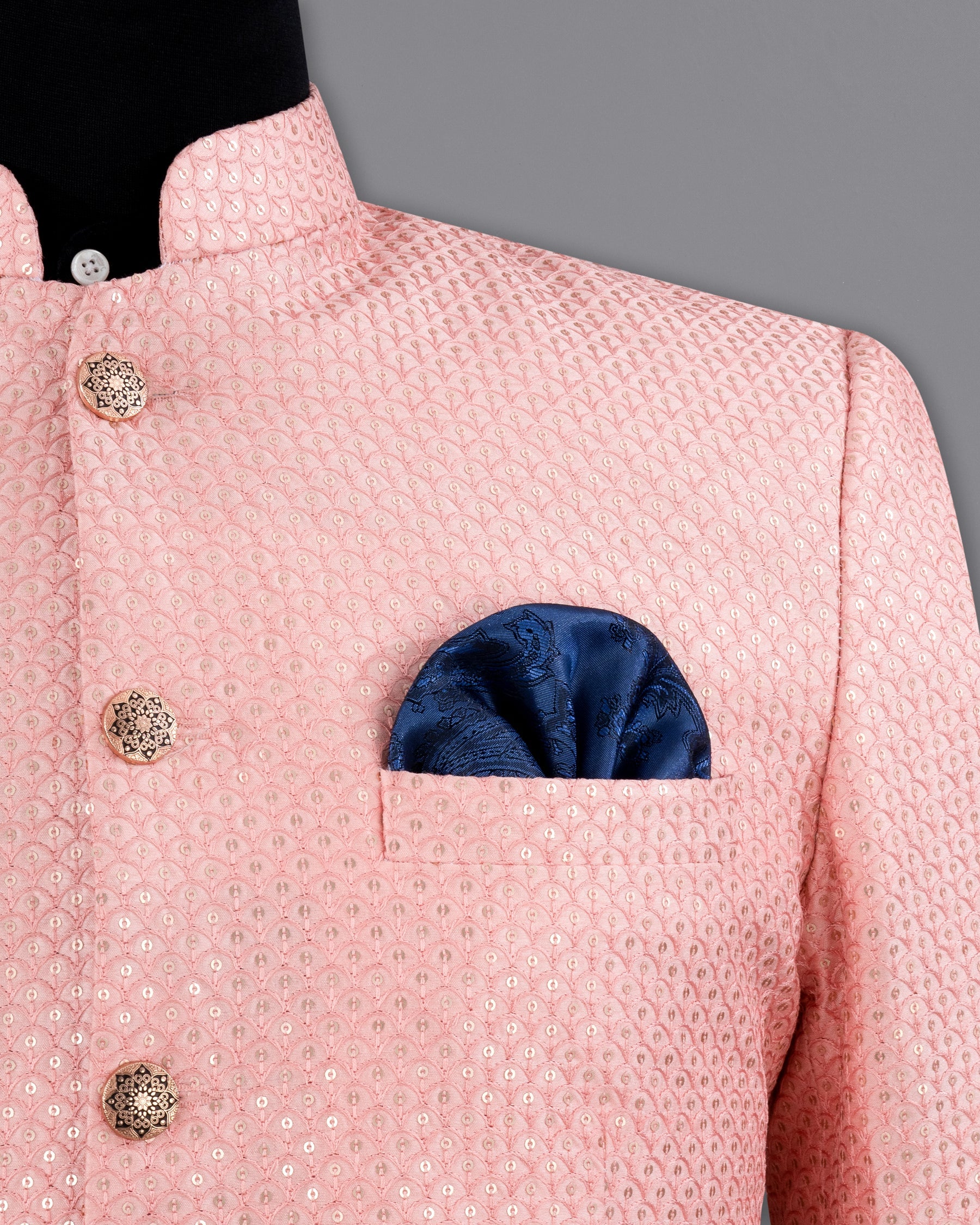 Pastel Pink Cotton Thread Heavy Embroidered Bandhgala Designer Blazer BL2203-BG-36, BL2203-BG-38, BL2203-BG-40, BL2203-BG-42, BL2203-BG-44, BL2203-BG-46, BL2203-BG-48, BL2203-BG-50, BL2203-BG-52, BL2203-BG-54, BL2203-BG-56, BL2203-BG-58, BL2203-BG-60