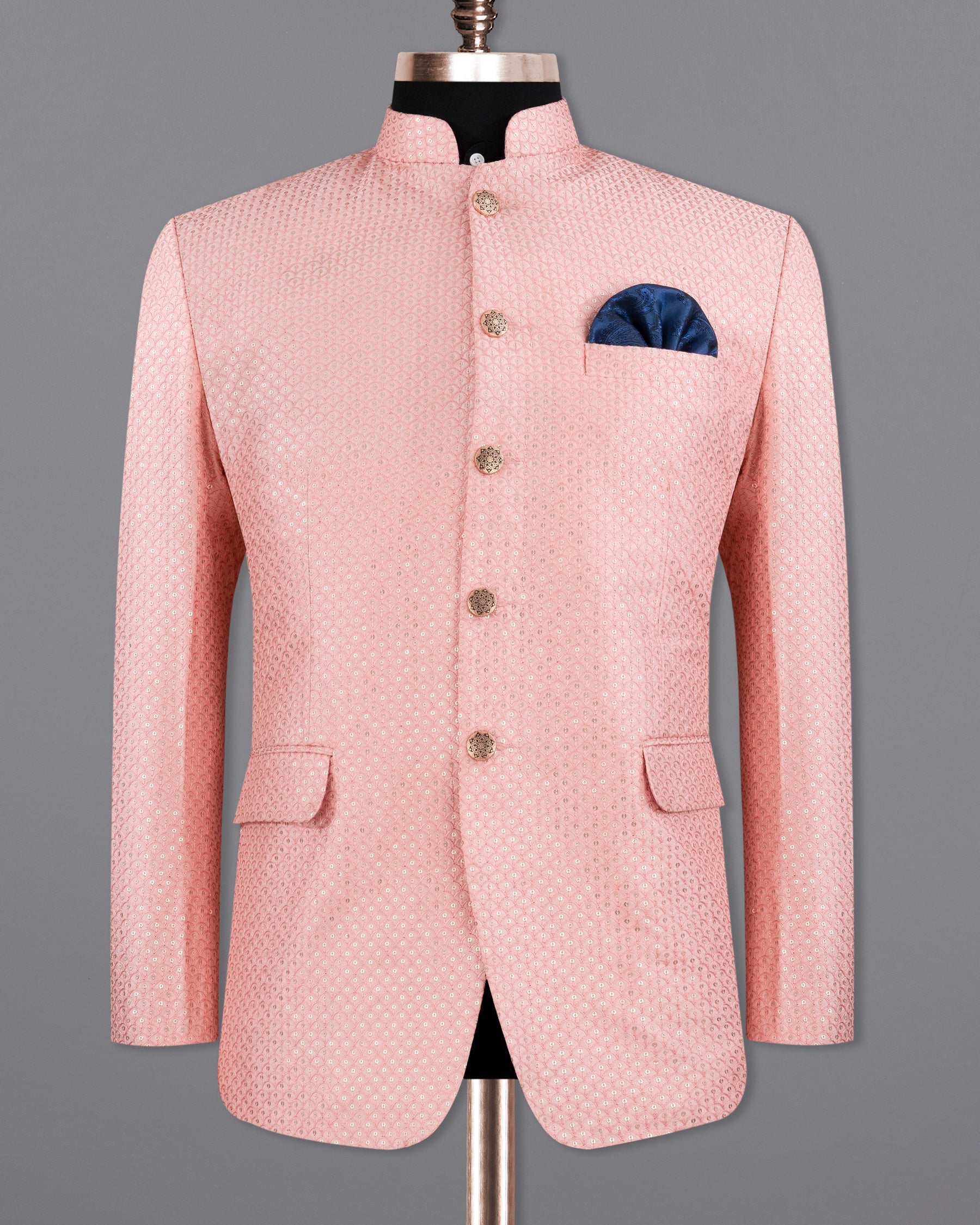 Pastel Pink Cotton Thread Heavy Embroidered Bandhgala Designer Blazer BL2203-BG-36, BL2203-BG-38, BL2203-BG-40, BL2203-BG-42, BL2203-BG-44, BL2203-BG-46, BL2203-BG-48, BL2203-BG-50, BL2203-BG-52, BL2203-BG-54, BL2203-BG-56, BL2203-BG-58, BL2203-BG-60