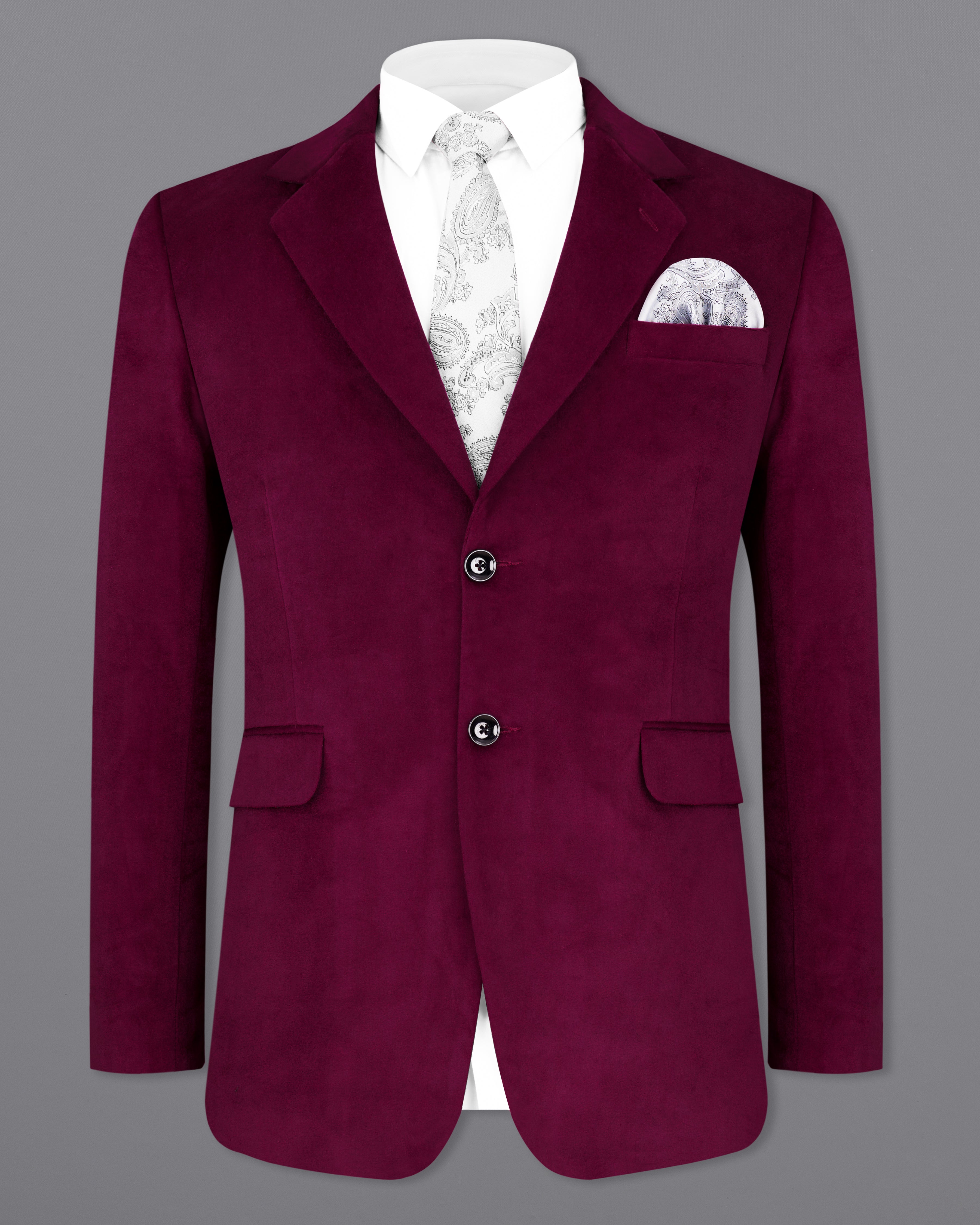 Barossa Maroon Single Breasted Velvet Designer BlazerBL2239-SB-36, BL2239-SB-38, BL2239-SB-40, BL2239-SB-42, BL2239-SB-44, BL2239-SB-46, BL2239-SB-48, BL2239-SB-50, BL2239-SB-52, BL2239-SB-54, BL2239-SB-56, BL2239-SB-58, BL2239-SB-60