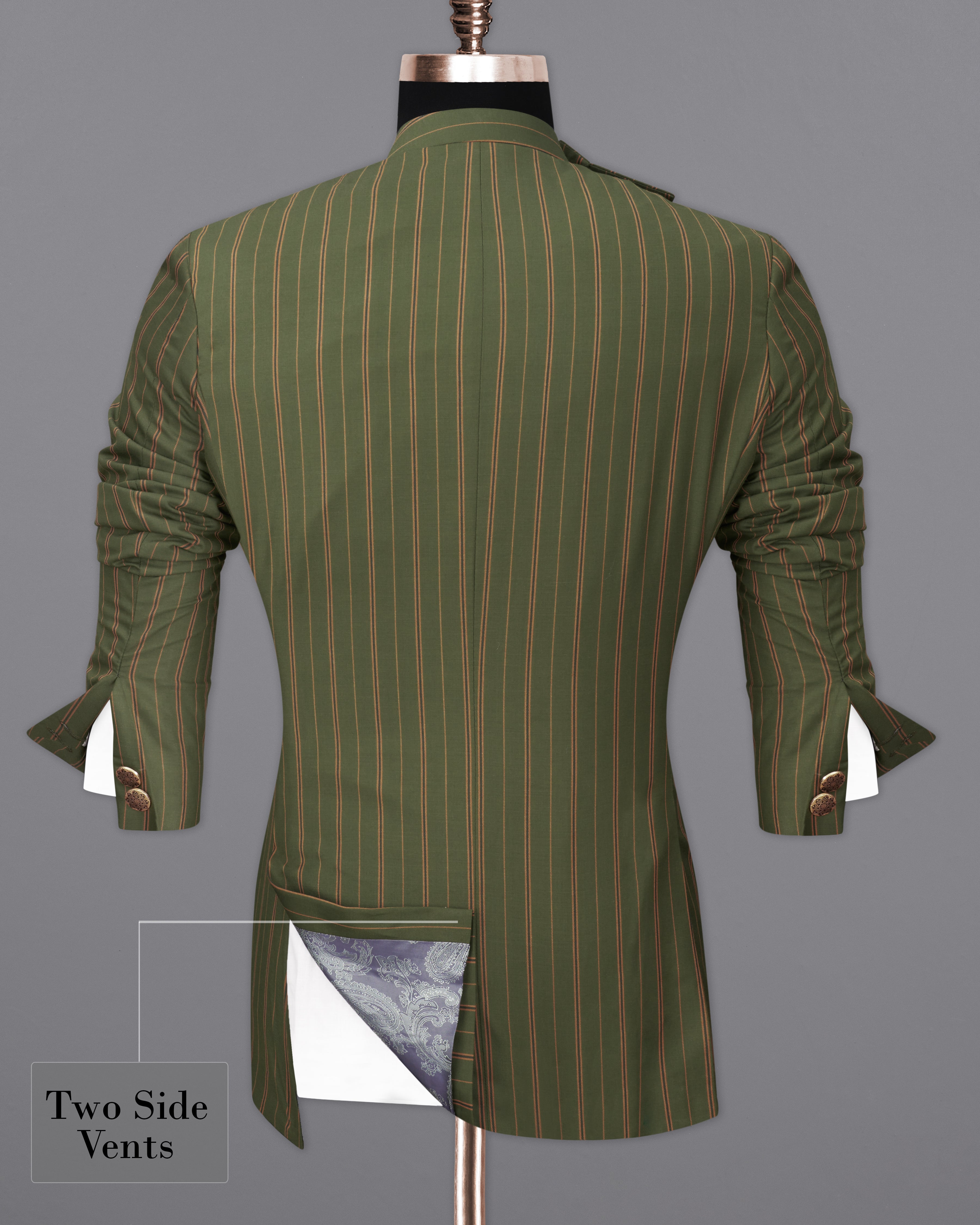 Vampire Green BLriped Cross Buttoned Bandhgala Blazer BL2248-CBG2-36, BL2248-CBG2-38, BL2248-CBG2-40, BL2248-CBG2-42, BL2248-CBG2-44, BL2248-CBG2-46, BL2248-CBG2-48, BL2248-CBG2-50, BL2248-CBG2-52, BL2248-CBG2-54, BL2248-CBG2-56, BL2248-CBG2-58, BL2248-CBG2-60