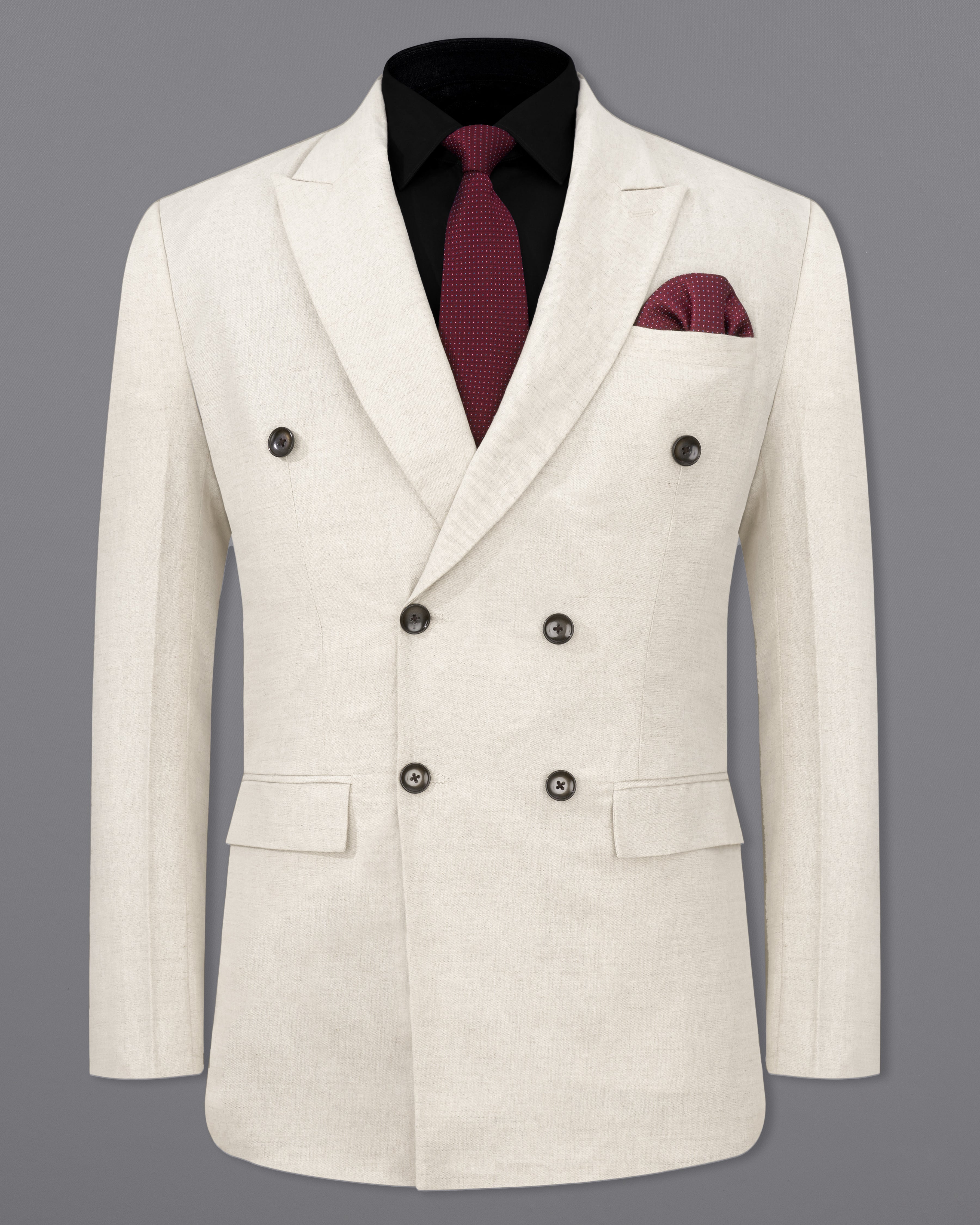 Coral Reef Cream Luxurious Linen Double Breasted Blazer