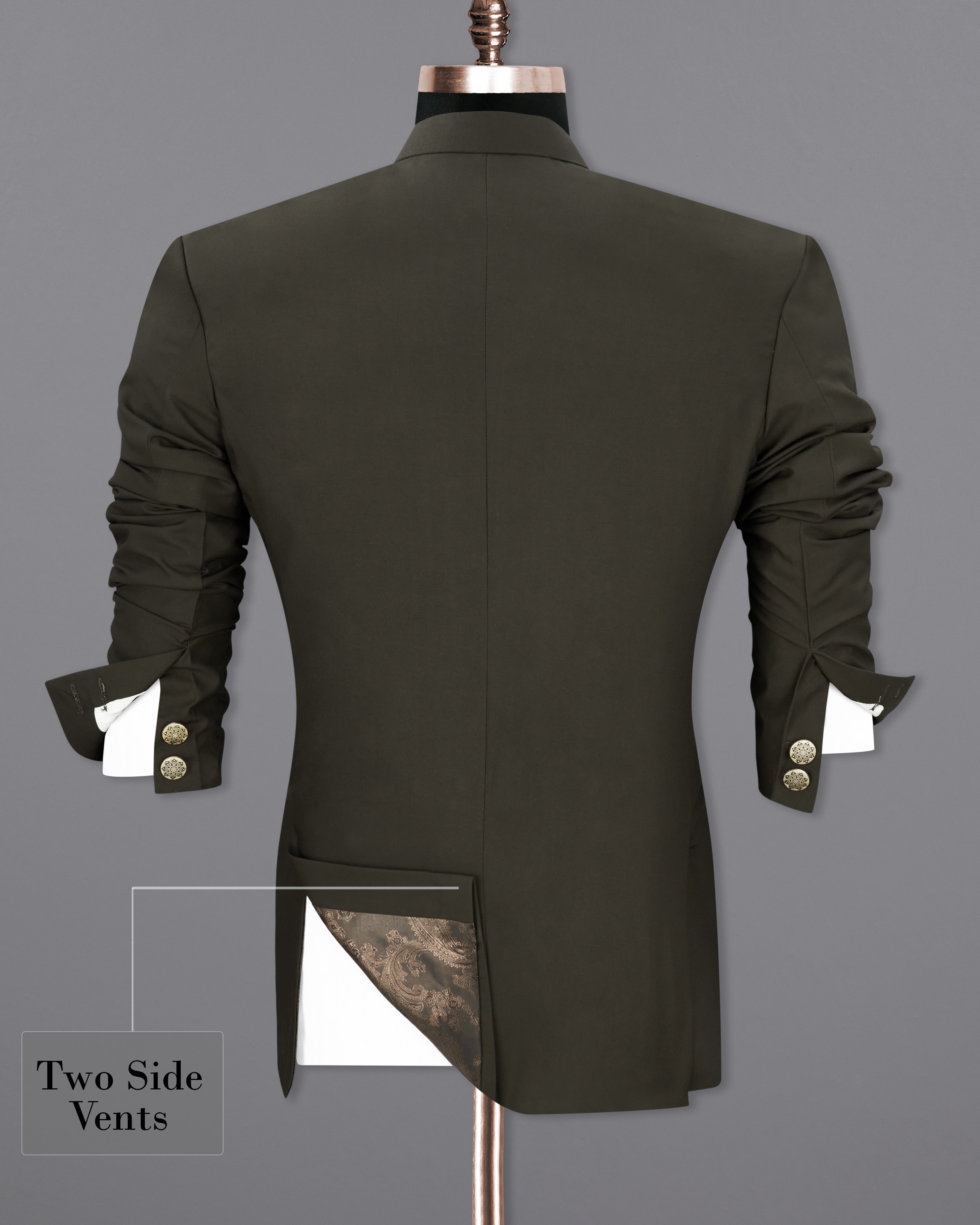 Bistre Green Cross Buttoned Bandhgala Blazer BL2295-CBG-36, BL2295-CBG-38, BL2295-CBG-40, BL2295-CBG-42, BL2295-CBG-44, BL2295-CBG-46, BL2295-CBG-48, BL2295-CBG-50, BL2295-CBG-52, BL2295-CBG-54, BL2295-CBG-56, BL2295-CBG-58, BL2295-CBG-60