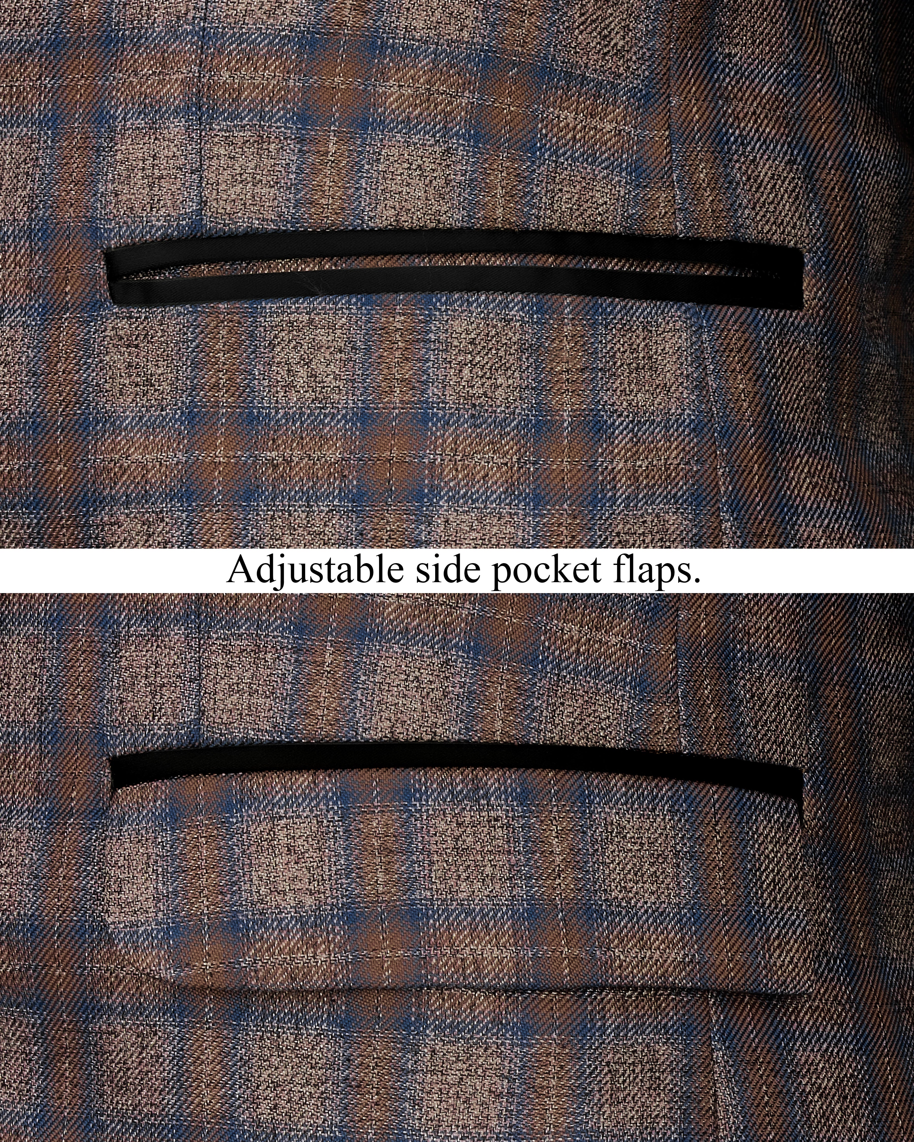 Hurricane Brown Plaid Tuxedo Designer Blazer with Shawl BL2336-BKL-D241-36, BL2336-BKL-D241-38, BL2336-BKL-D241-40, BL2336-BKL-D241-42, BL2336-BKL-D241-44, BL2336-BKL-D241-46, BL2336-BKL-D241-48, BL2336-BKL-D241-50, BL2336-BKL-D241-52, BL2336-BKL-D241-54, BL2336-BKL-D241-56, BL2336-BKL-D241-58, BL2336-BKL-D241-60