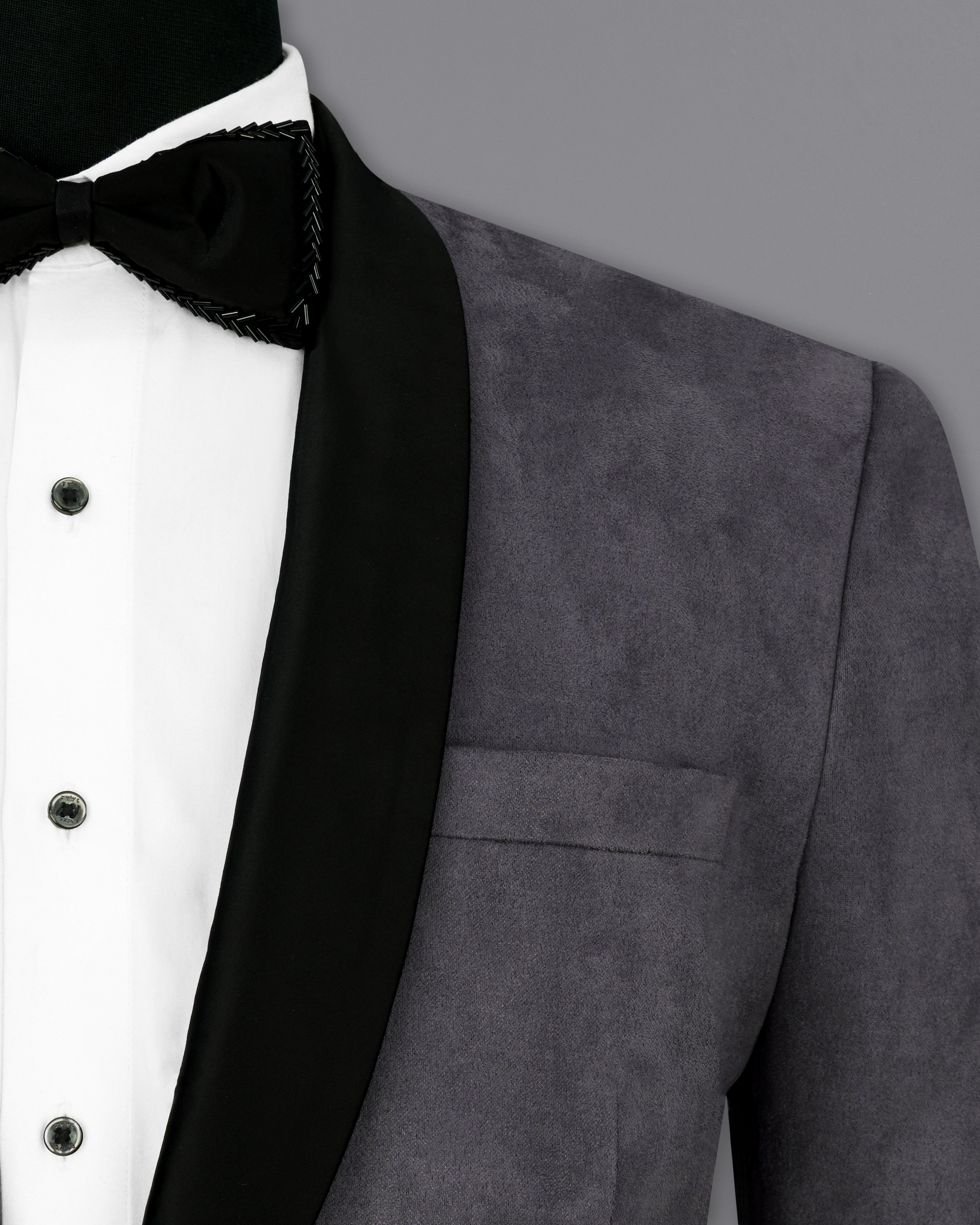 Iridium Gray Velvet Tuxedo Designer Blazer with Shawl BL2341-BKL-D241-36, BL2341-BKL-D241-38, BL2341-BKL-D241-40, BL2341-BKL-D241-42, BL2341-BKL-D241-44, BL2341-BKL-D241-46, BL2341-BKL-D241-48, BL2341-BKL-D241-50, BL2341-BKL-D241-52, BL2341-BKL-D241-54, BL2341-BKL-D241-56, BL2341-BKL-D241-58, BL2341-BKL-D241-60