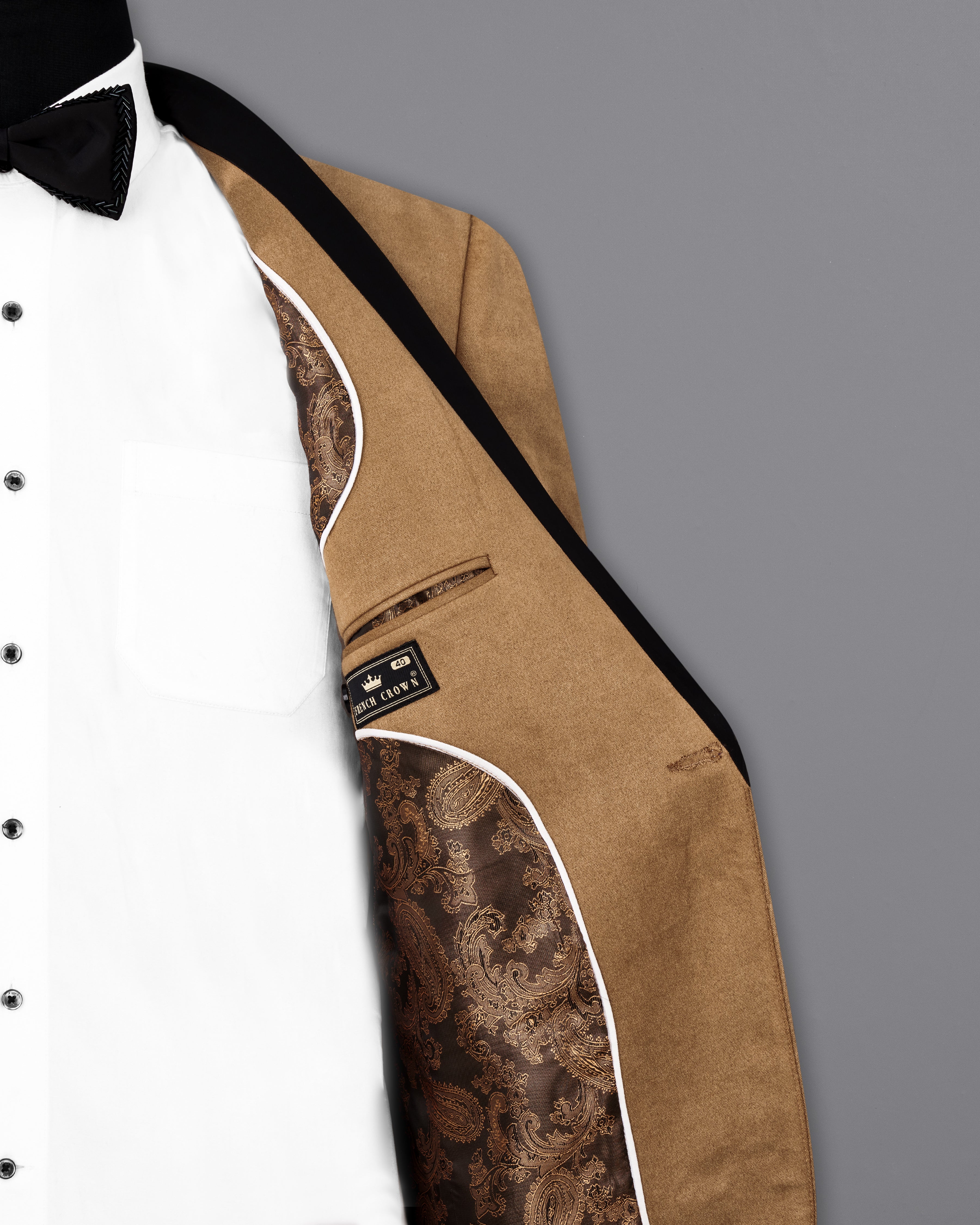 Dark Taupe Brown Velvet Designer Tuxedo Blazer BL2345-BKL-D209-36, BL2345-BKL-D209-38, BL2345-BKL-D209-40, BL2345-BKL-D209-42, BL2345-BKL-D209-44, BL2345-BKL-D209-46, BL2345-BKL-D209-48, BL2345-BKL-D209-50, BL2345-BKL-D209-52, BL2345-BKL-D209-54, BL2345-BKL-D209-56, BL2345-BKL-D209-58, BL2345-BKL-D209-60