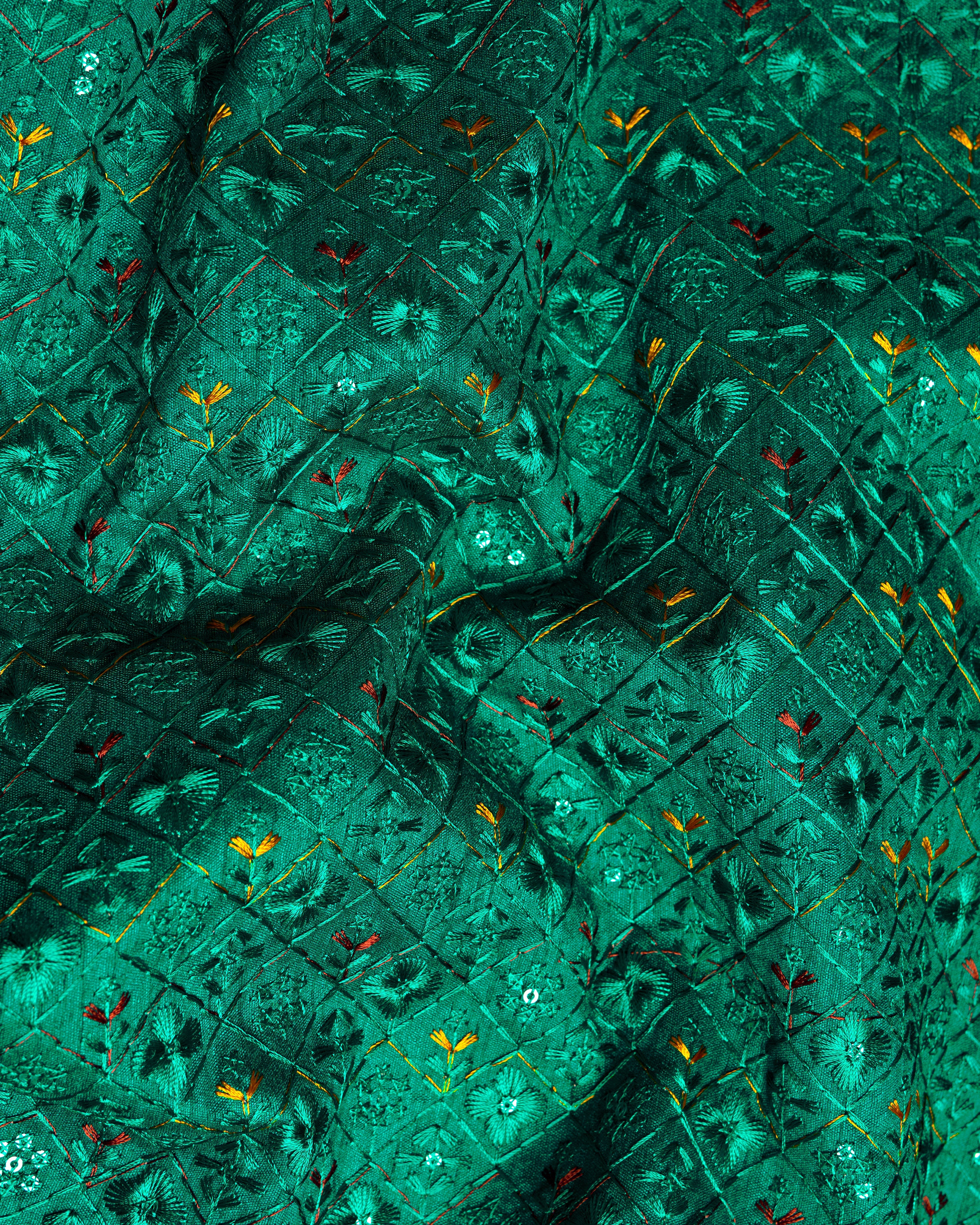 Jewel Green Cotton Thread Embroidered Bandhgala Blazer BL2412-BG-36, BL2412-BG-38, BL2412-BG-40, BL2412-BG-42, BL2412-BG-44, BL2412-BG-46, BL2412-BG-48, BL2412-BG-50, BL2412-BG-52, BL2412-BG-54, BL2412-BG-56, BL2412-BG-58, BL2412-BG-60