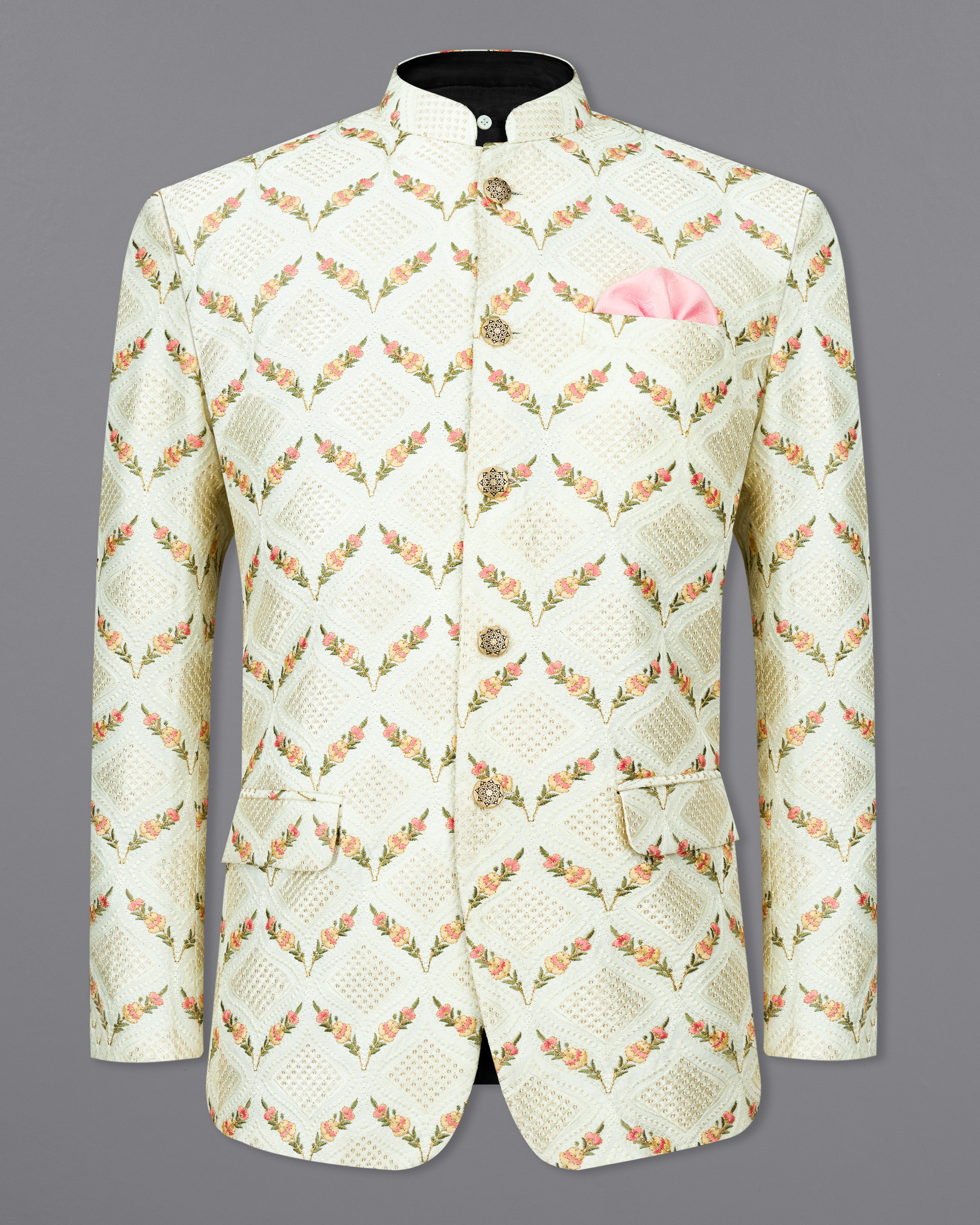 Albescent Cream with Sequins Embroidered Bandhgala Blazer