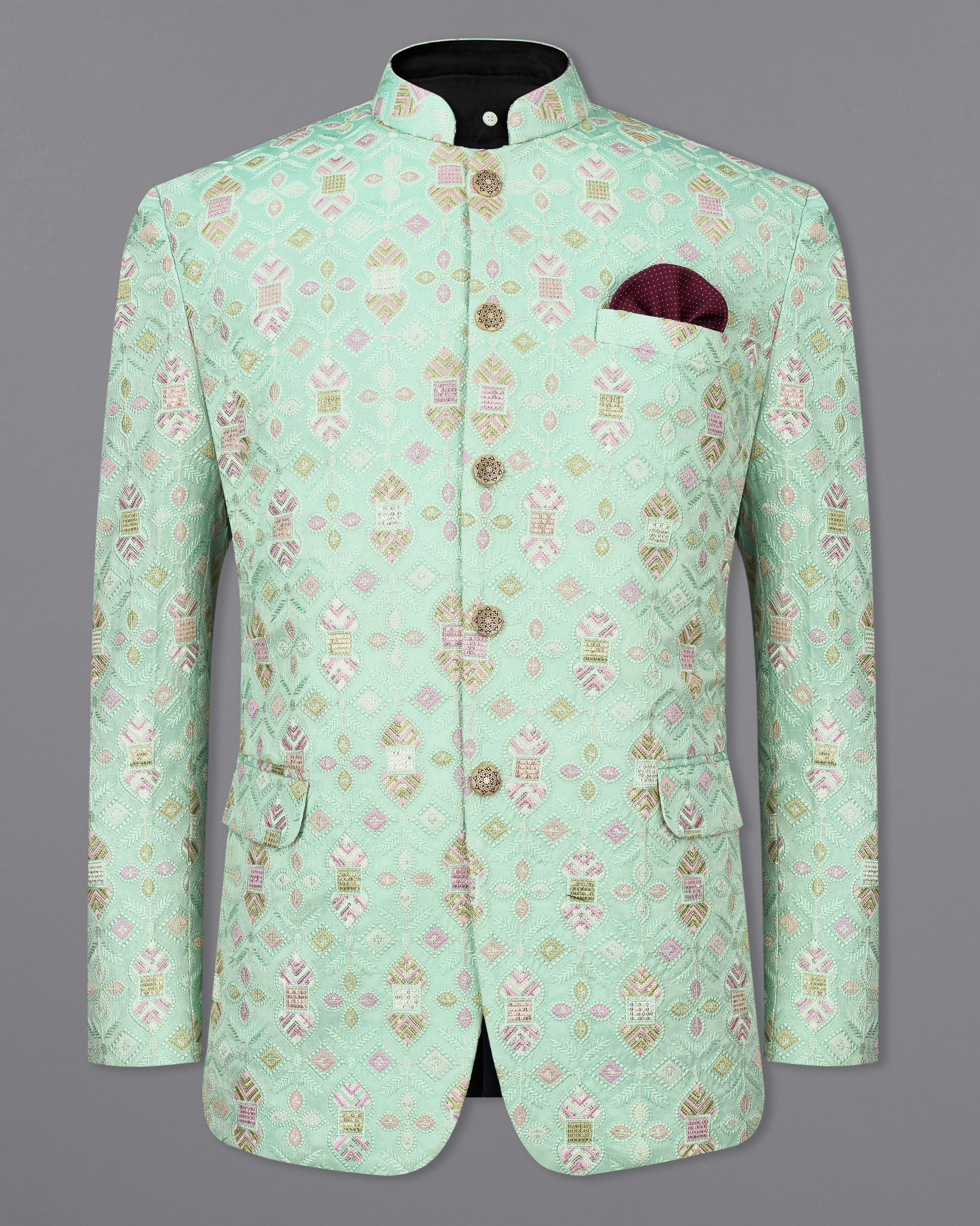 Coriander Green Thread Embroidered Bandhgala Blazer BL2426-BG-36,BL2426-BG-38,BL2426-BG-40,BL2426-BG-42,BL2426-BG-44,BL2426-BG-46,BL2426-BG-48,BL2426-BG-50,BL2426-BG-52,BL2426-BG-54,BL2426-BG-56,BL2426-BG-58,BL2426-BG-60