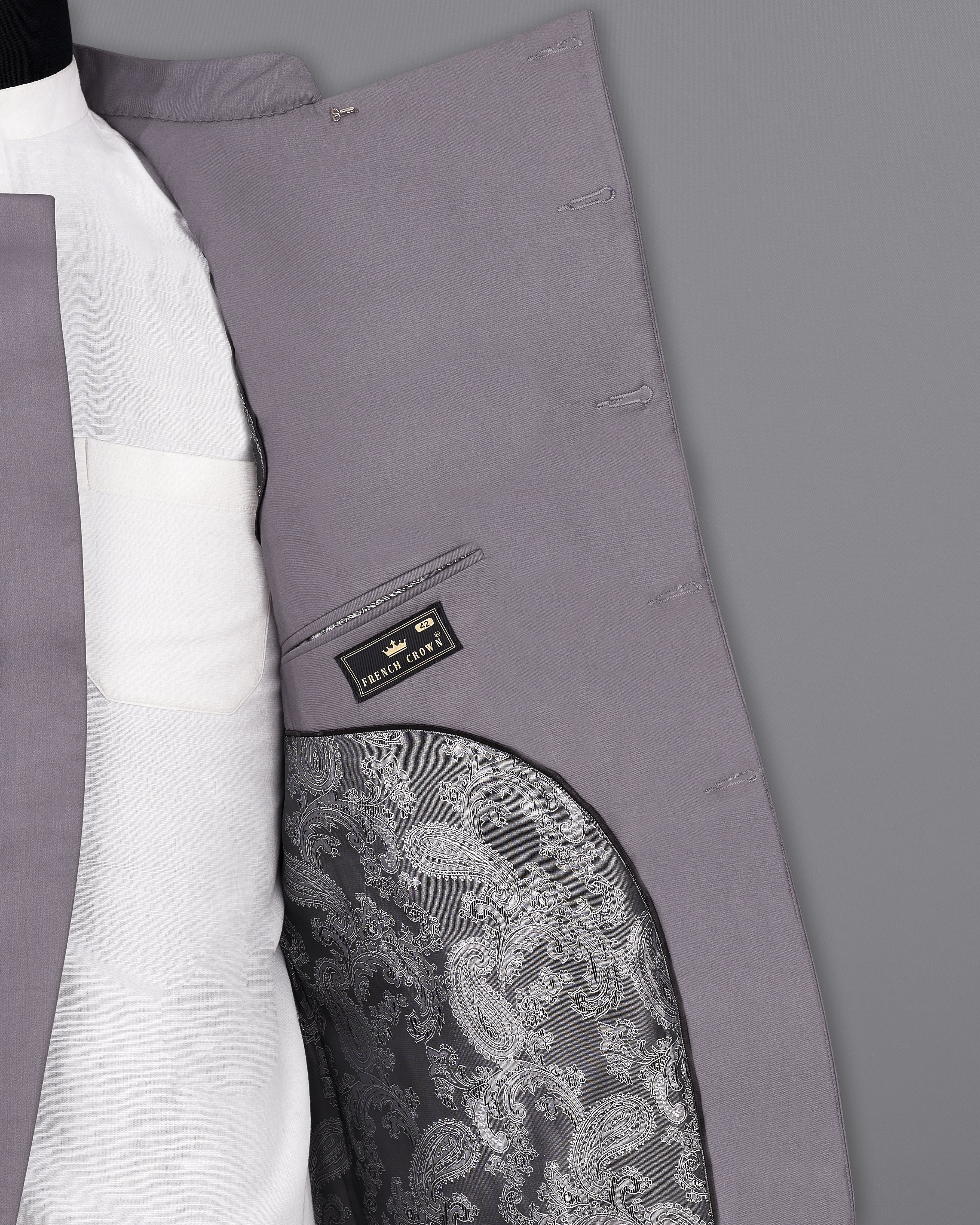 Light Gray Cross Buttoned Bandhgala Blazer BL2450-CBG-36, BL2450-CBG-38, BL2450-CBG-40, BL2450-CBG-42, BL2450-CBG-44, BL2450-CBG-46, BL2450-CBG-48, BL2450-CBG-50, BL2450-CBG-52, BL2450-CBG-54, BL2450-CBG-56, BL2450-CBG-58, BL2450-CBG-60