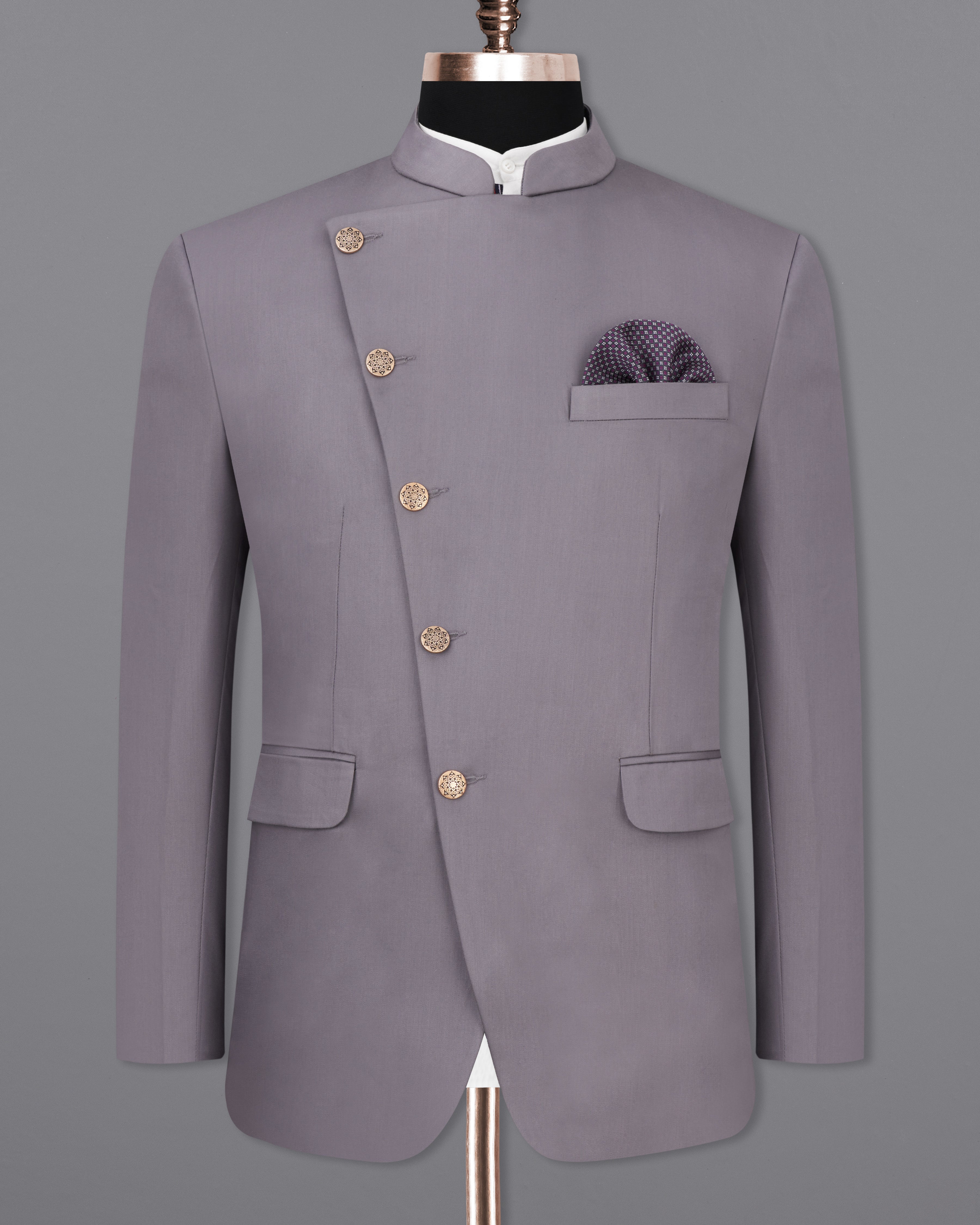 Light Gray Cross Buttoned Bandhgala Blazer BL2450-CBG-36, BL2450-CBG-38, BL2450-CBG-40, BL2450-CBG-42, BL2450-CBG-44, BL2450-CBG-46, BL2450-CBG-48, BL2450-CBG-50, BL2450-CBG-52, BL2450-CBG-54, BL2450-CBG-56, BL2450-CBG-58, BL2450-CBG-60