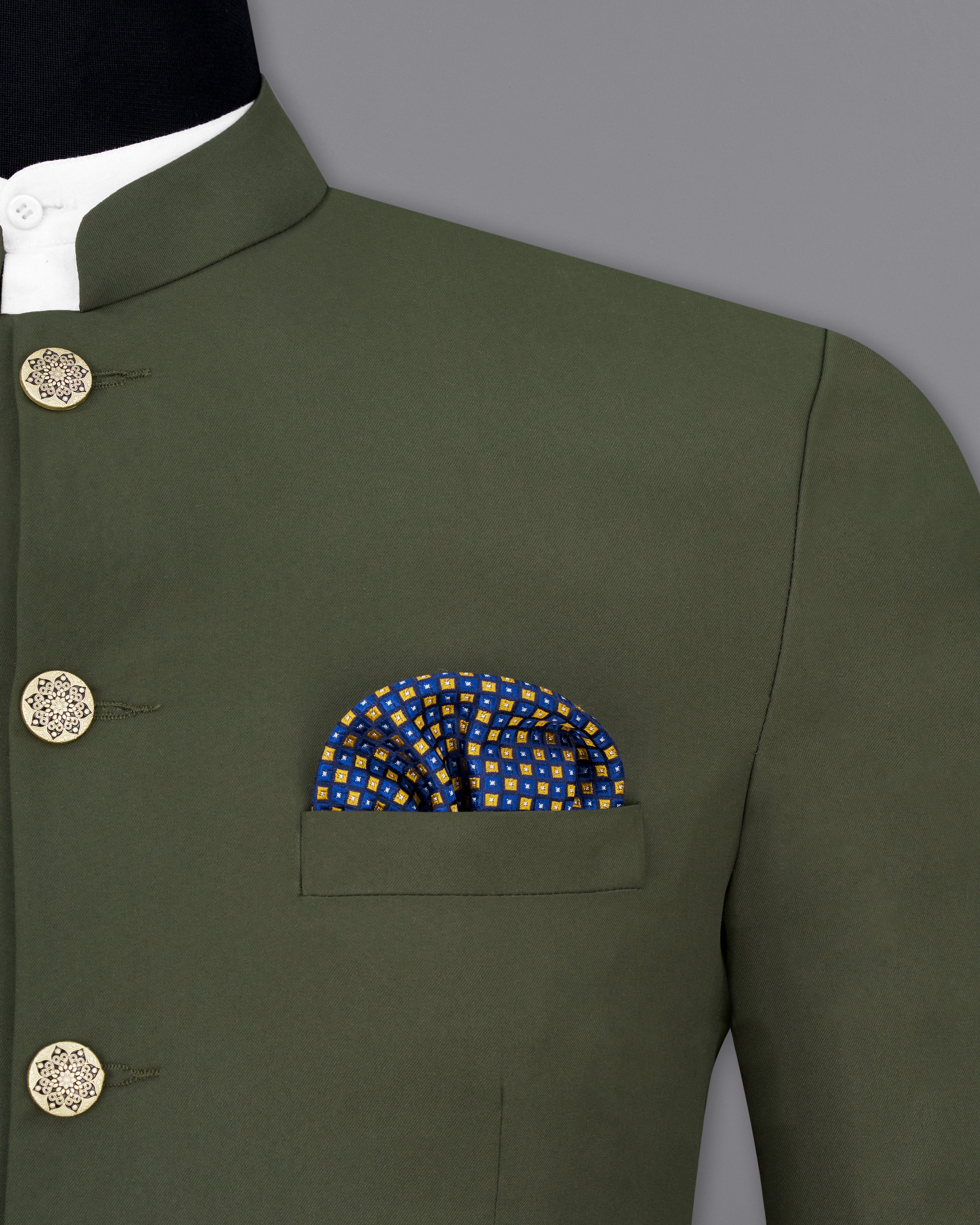 Twill Green Bandhgala Blazer BL2458-BG-36, BL2458-BG-38, BL2458-BG-40, BL2458-BG-42, BL2458-BG-44, BL2458-BG-46, BL2458-BG-48, BL2458-BG-50, BL2458-BG-52, BL2458-BG-54, BL2458-BG-56, BL2458-BG-58, BL2458-BG-60