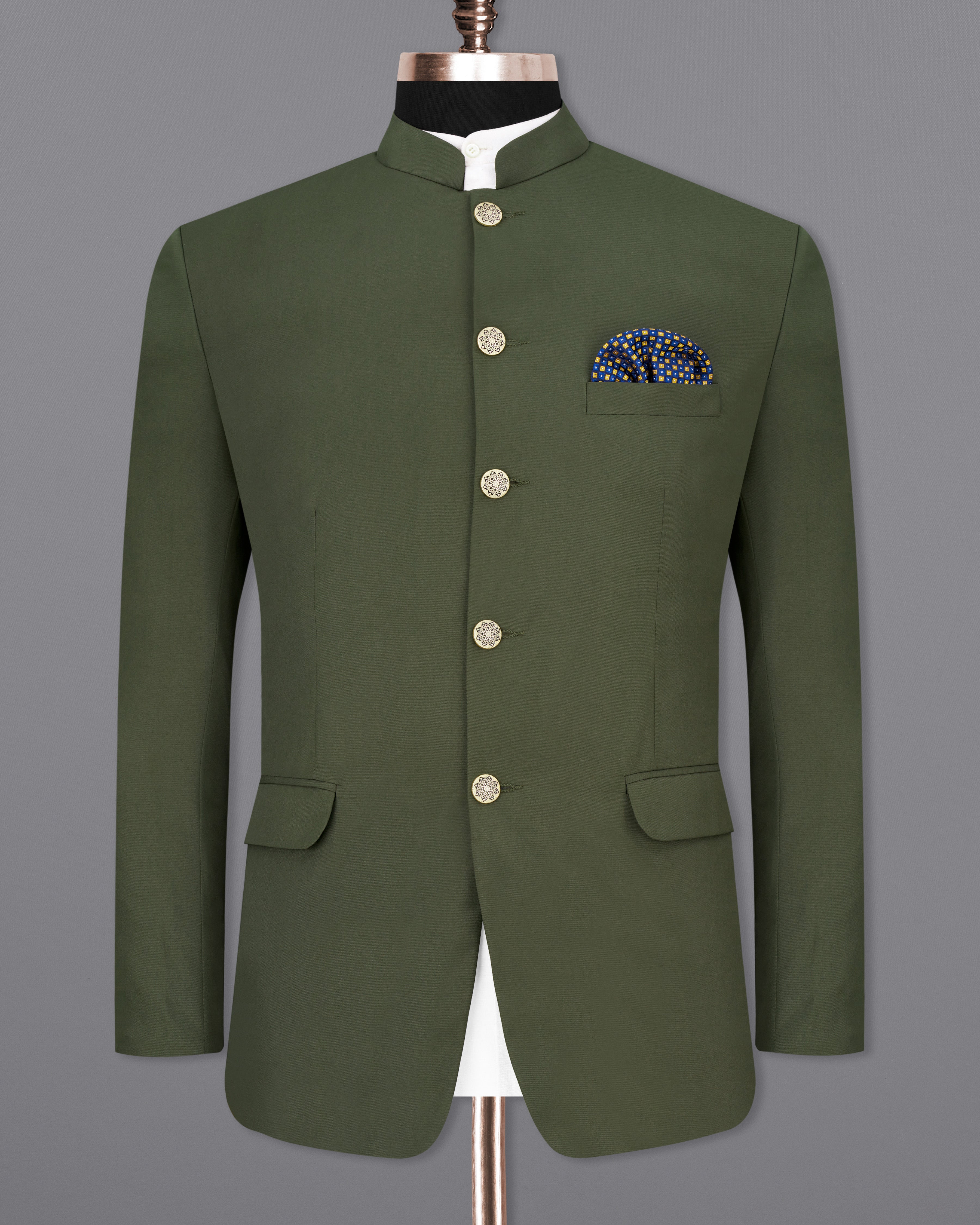 Twill Green Bandhgala Blazer BL2458-BG-36, BL2458-BG-38, BL2458-BG-40, BL2458-BG-42, BL2458-BG-44, BL2458-BG-46, BL2458-BG-48, BL2458-BG-50, BL2458-BG-52, BL2458-BG-54, BL2458-BG-56, BL2458-BG-58, BL2458-BG-60