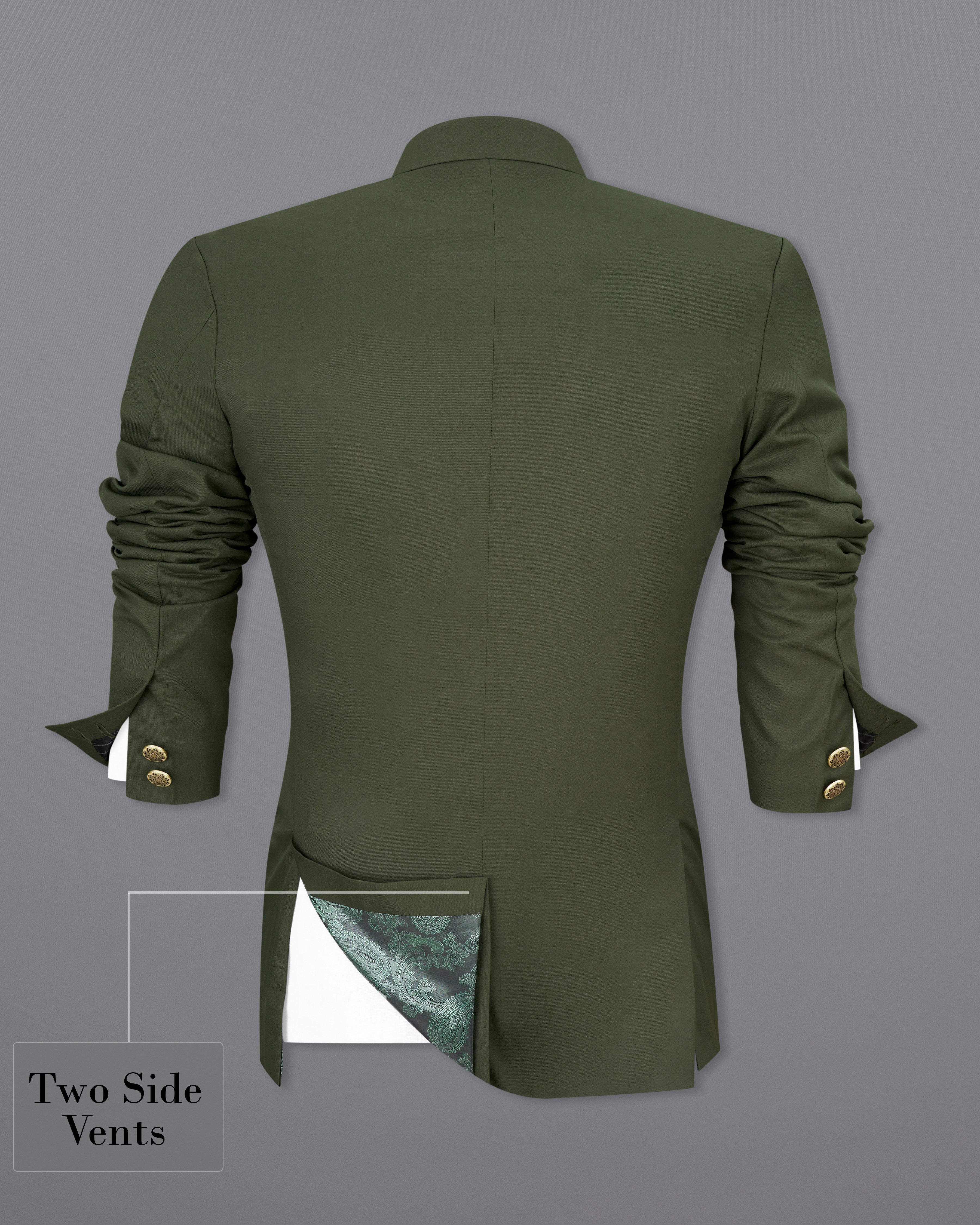 Twill Green Bandhgala Blazer BL2458-BG-36, BL2458-BG-38, BL2458-BG-40, BL2458-BG-42, BL2458-BG-44, BL2458-BG-46, BL2458-BG-48, BL2458-BG-50, BL2458-BG-52, BL2458-BG-54, BL2458-BG-56, BL2458-BG-58, BL2458-BG-60