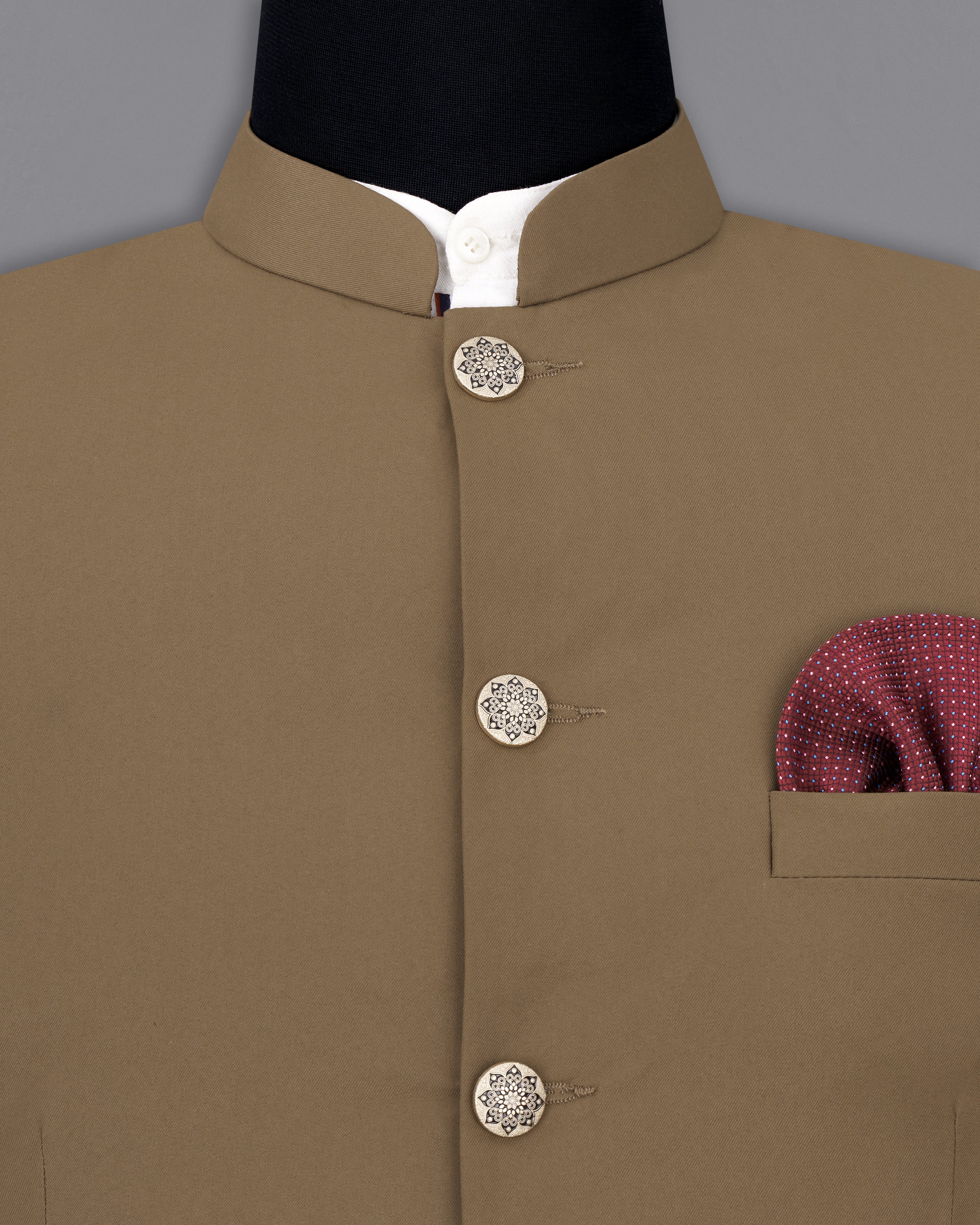 Khaki Brown Bandhgala Blazer BL2463-BG-36, BL2463-BG-38, BL2463-BG-40, BL2463-BG-42, BL2463-BG-44, BL2463-BG-46, BL2463-BG-48, BL2463-BG-50, BL2463-BG-52, BL2463-BG-54, BL2463-BG-56, BL2463-BG-58, BL2463-BG-60