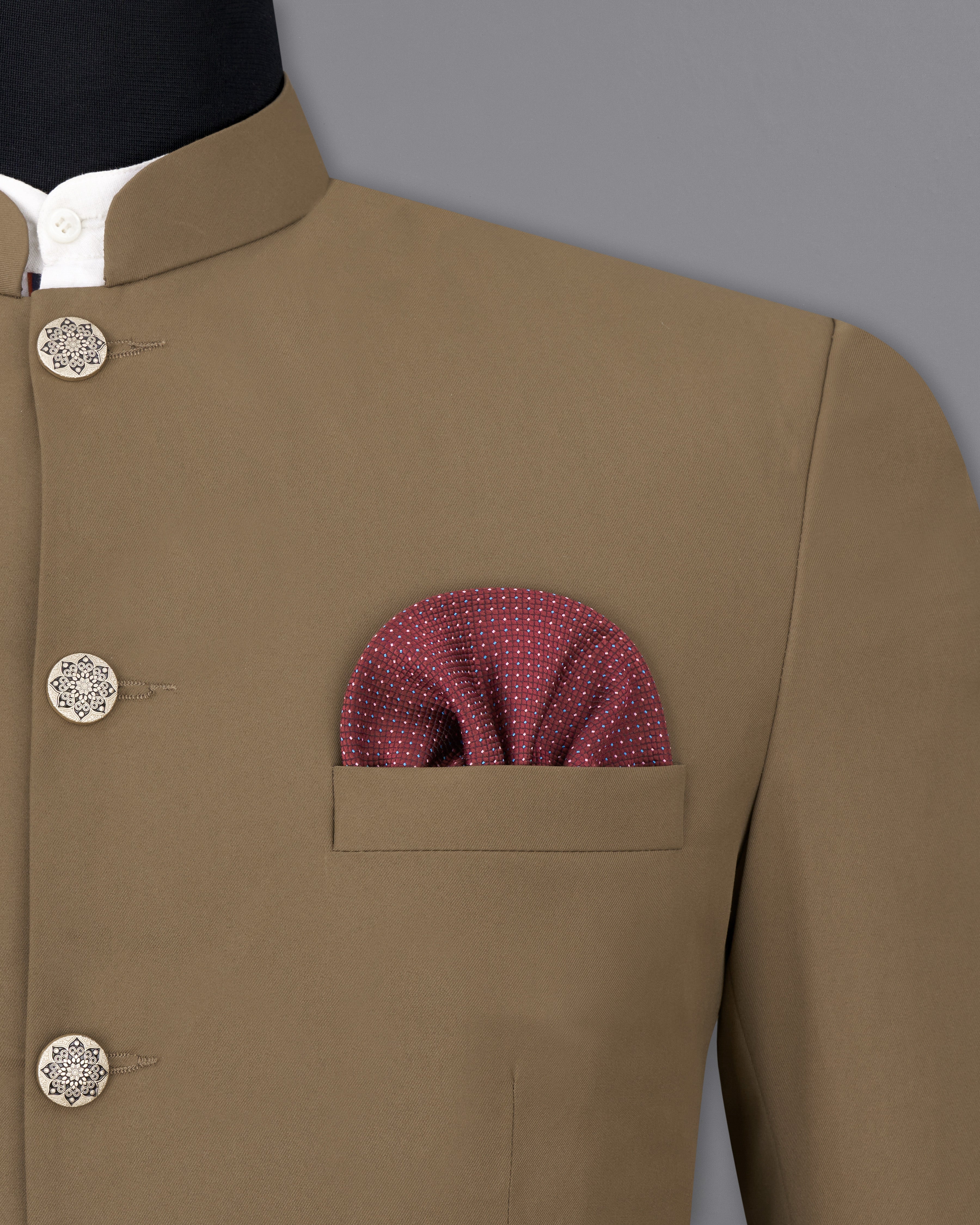 Khaki Brown Bandhgala Blazer BL2463-BG-36, BL2463-BG-38, BL2463-BG-40, BL2463-BG-42, BL2463-BG-44, BL2463-BG-46, BL2463-BG-48, BL2463-BG-50, BL2463-BG-52, BL2463-BG-54, BL2463-BG-56, BL2463-BG-58, BL2463-BG-60