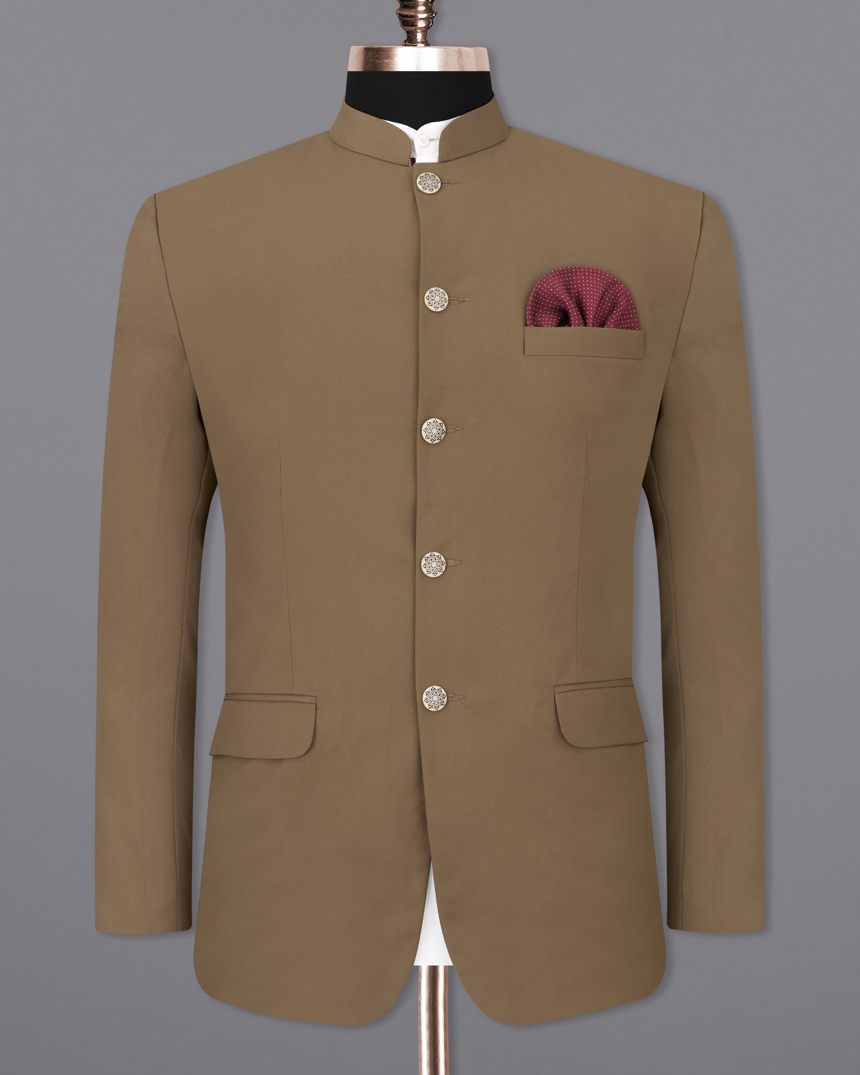 Khaki Brown Bandhgala Blazer BL2463-BG-36, BL2463-BG-38, BL2463-BG-40, BL2463-BG-42, BL2463-BG-44, BL2463-BG-46, BL2463-BG-48, BL2463-BG-50, BL2463-BG-52, BL2463-BG-54, BL2463-BG-56, BL2463-BG-58, BL2463-BG-60