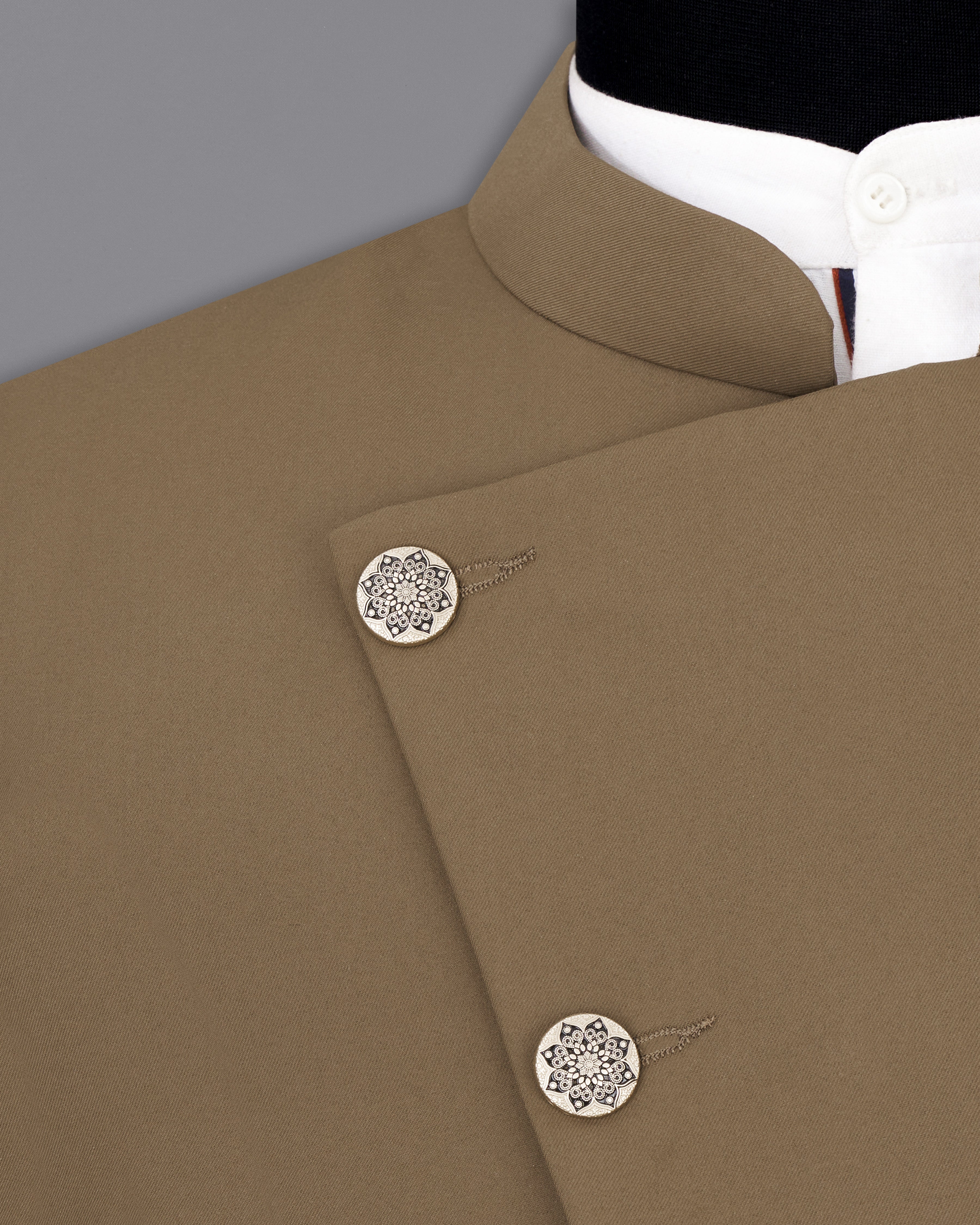 Khaki Brown Cross Buttoned Bandhgala Blazer BL2464-CBG-36, BL2464-CBG-38, BL2464-CBG-40, BL2464-CBG-42, BL2464-CBG-44, BL2464-CBG-46, BL2464-CBG-48, BL2464-CBG-50, BL2464-CBG-52, BL2464-CBG-54, BL2464-CBG-56, BL2464-CBG-58, BL2464-CBG-60