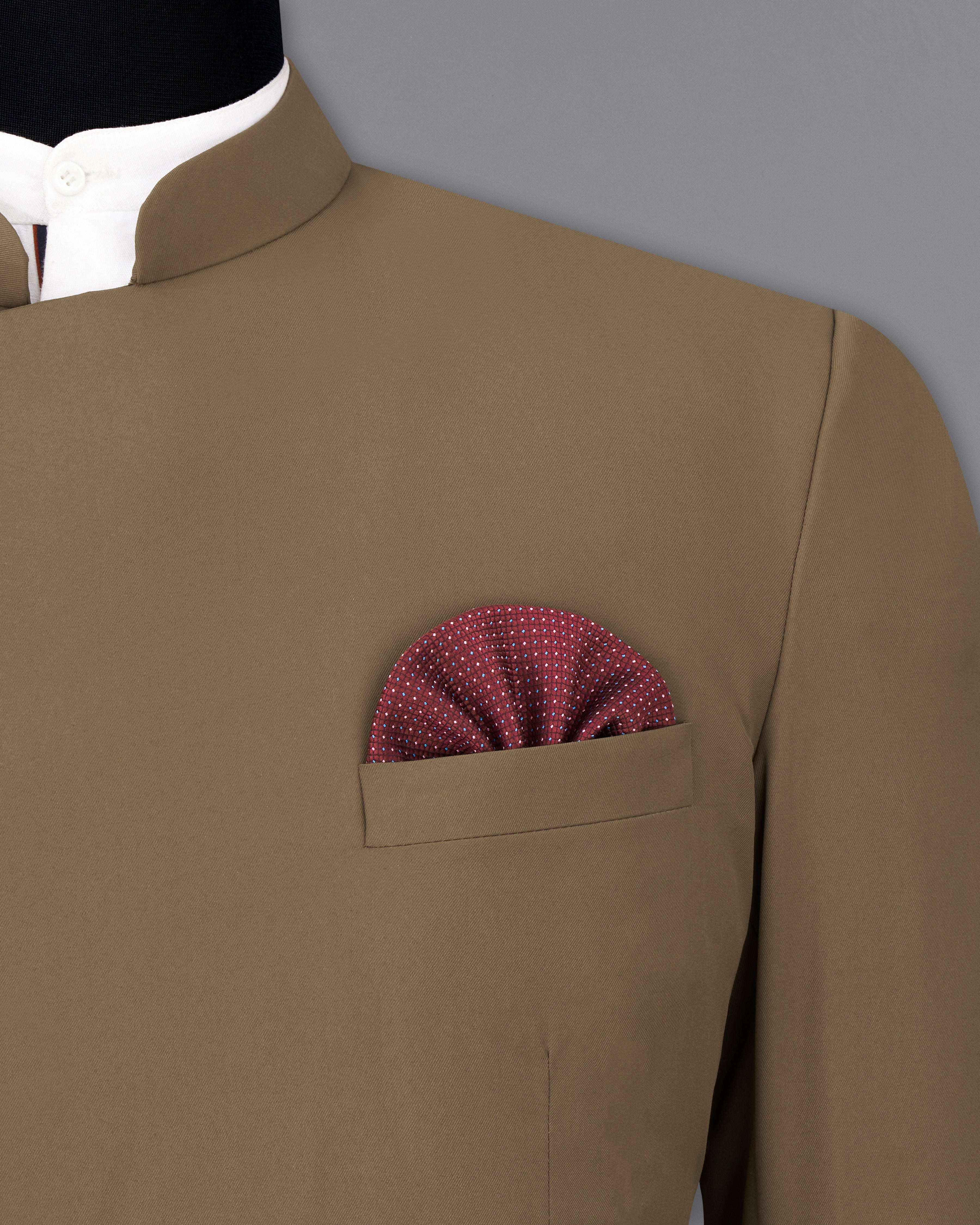 Khaki Brown Cross Buttoned Bandhgala Blazer BL2464-CBG-36, BL2464-CBG-38, BL2464-CBG-40, BL2464-CBG-42, BL2464-CBG-44, BL2464-CBG-46, BL2464-CBG-48, BL2464-CBG-50, BL2464-CBG-52, BL2464-CBG-54, BL2464-CBG-56, BL2464-CBG-58, BL2464-CBG-60