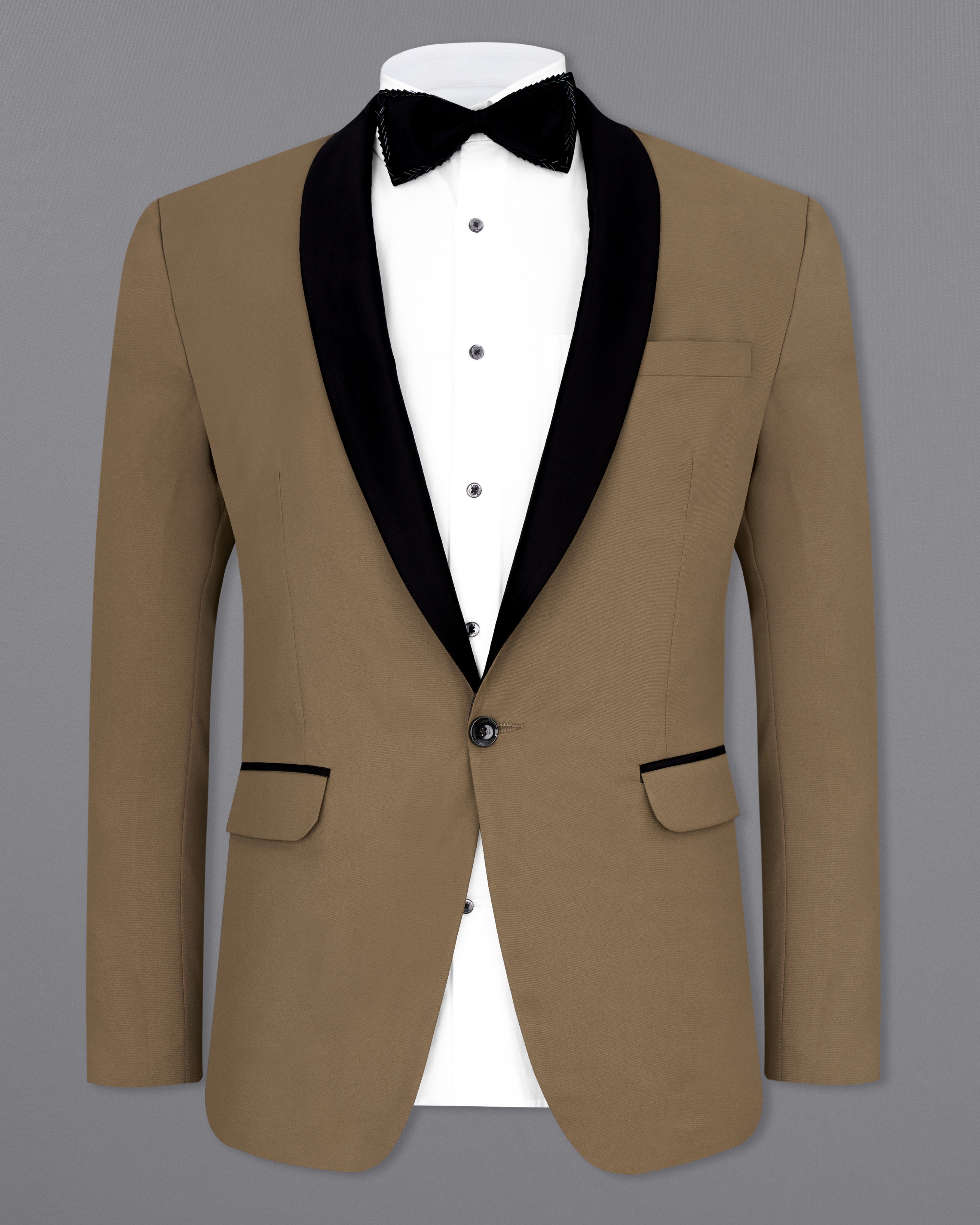 Khaki Brown Tuxedo Blazer BL2465-BKL-36, BL2465-BKL-38, BL2465-BKL-40, BL2465-BKL-42, BL2465-BKL-44, BL2465-BKL-46, BL2465-BKL-48, BL2465-BKL-50, BL2465-BKL-52, BL2465-BKL-54, BL2465-BKL-56, BL2465-BKL-58, BL2465-BKL-60