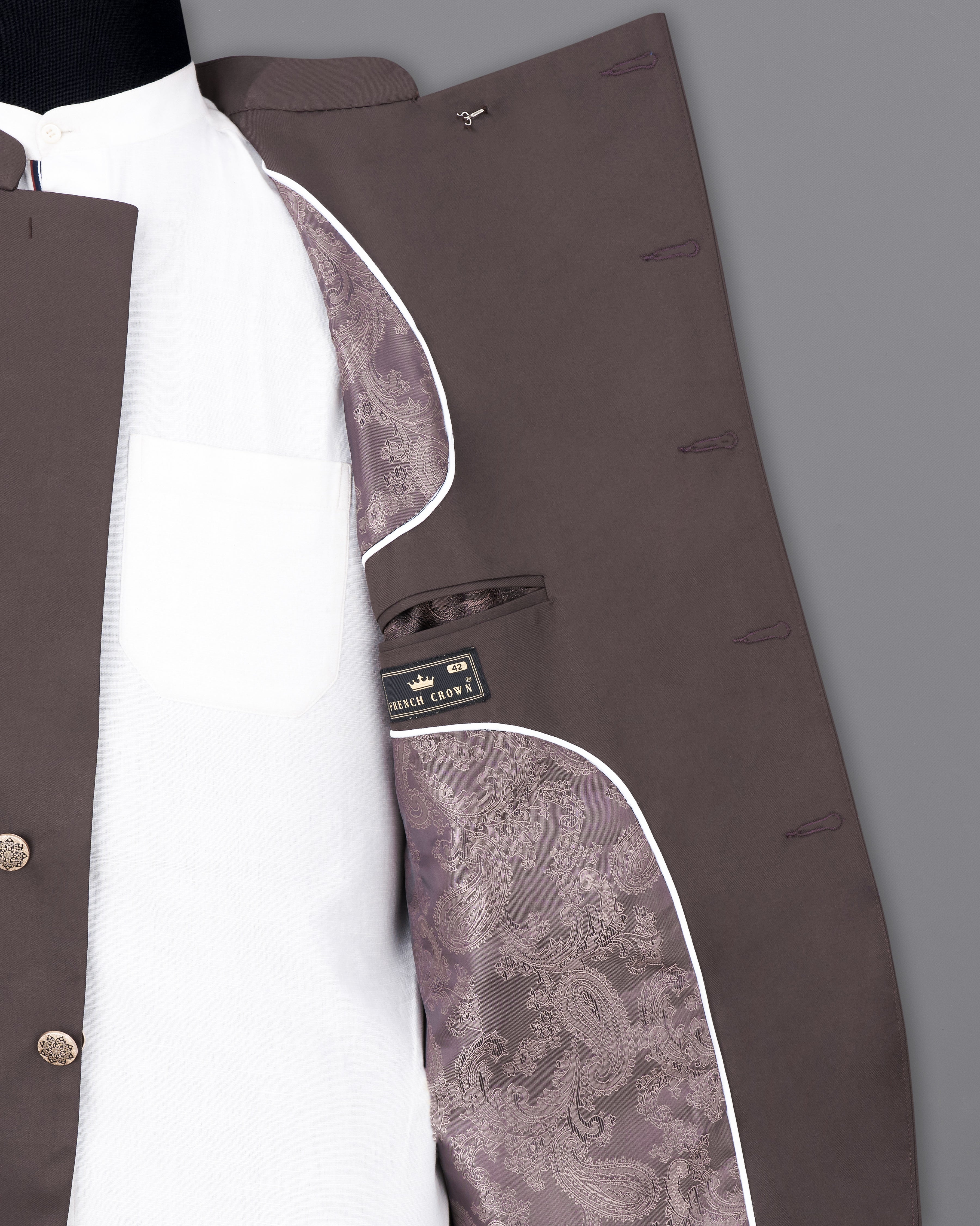 Coffee Brown Cross Buttoned Bandhgala Blazer BL2469-CBG-36, BL2469-CBG-38, BL2469-CBG-40, BL2469-CBG-42, BL2469-CBG-44, BL2469-CBG-46, BL2469-CBG-48, BL2469-CBG-50, BL2469-CBG-52, BL2469-CBG-54, BL2469-CBG-56, BL2469-CBG-58, BL2469-CBG-60